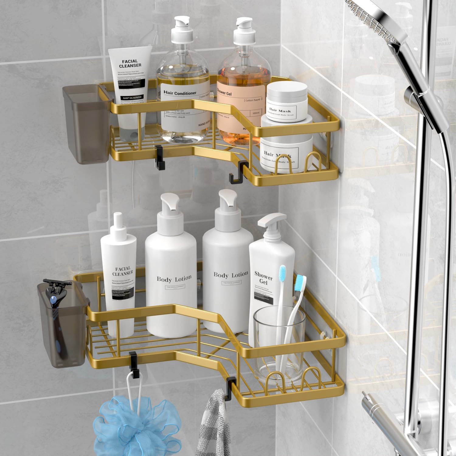 Aktecke Corner Shower Caddy Organizer Shelf 2Pack Adhesive Shower Corner Organizer Shelves, No Drilling Stainless Steel Shower S