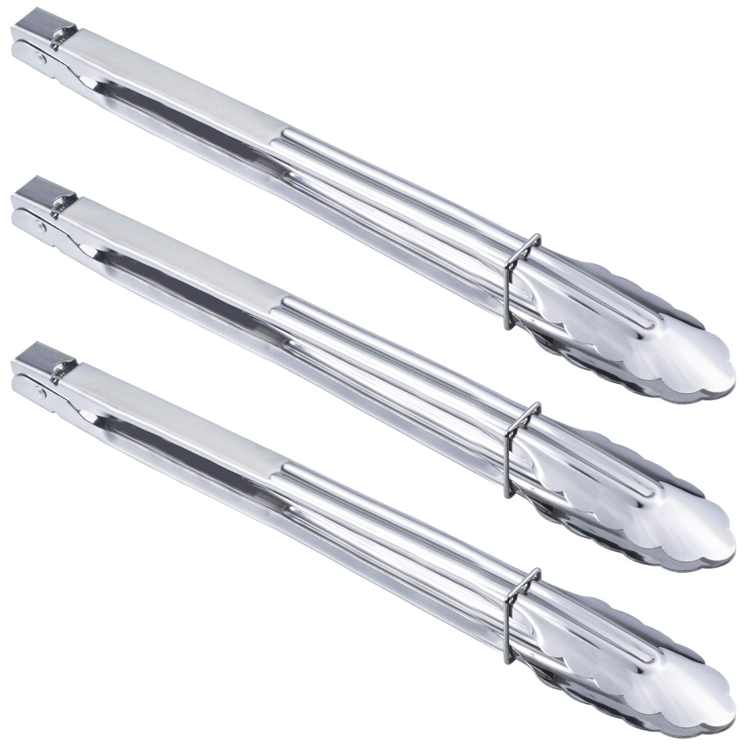 Hinmay Stainless Steel Locking Kitchen Tongs Extra Long Sturdy Heavy Duty Tongs Set For Cooking Grilling And Barbecue Bbq (14-In