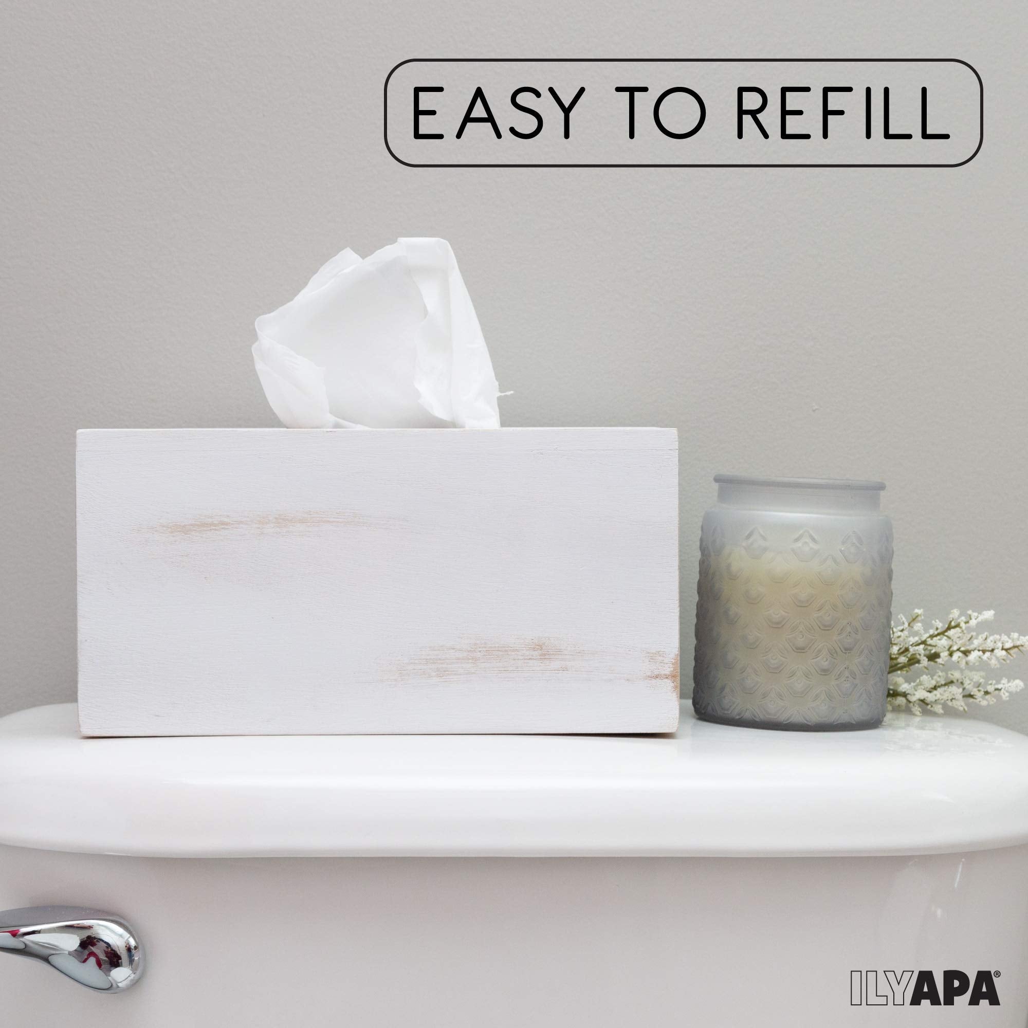 Ilyapa Wood Tissue Box Cover Rectangular - Rustic Farmhouse White Wooden Tissue Holder