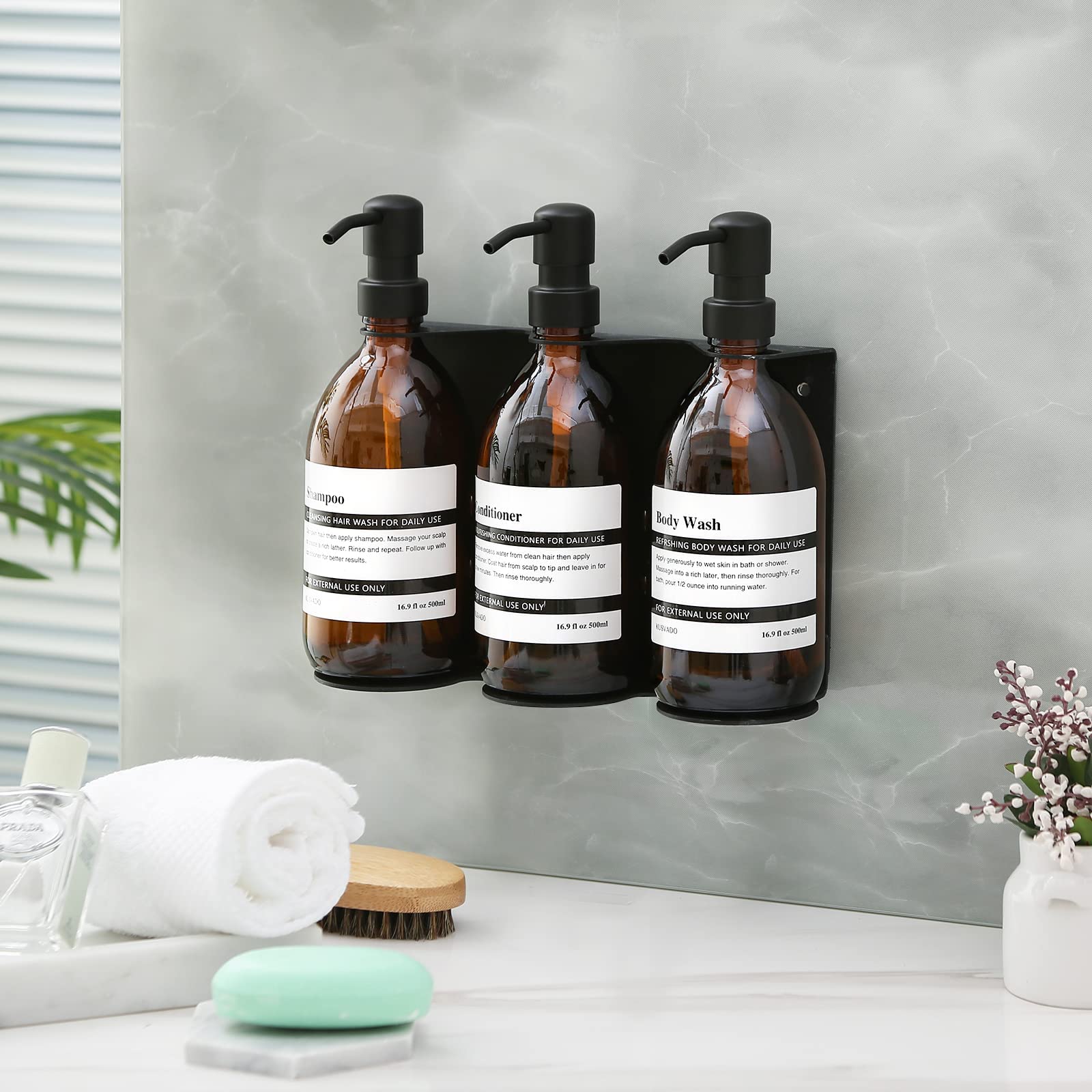 Kusvado Glass No-Drill Wall Mounted Shower Soap/Hand Soap Dispenser With Adjustable Stainless Steel Holder For Bathroom And Kitc