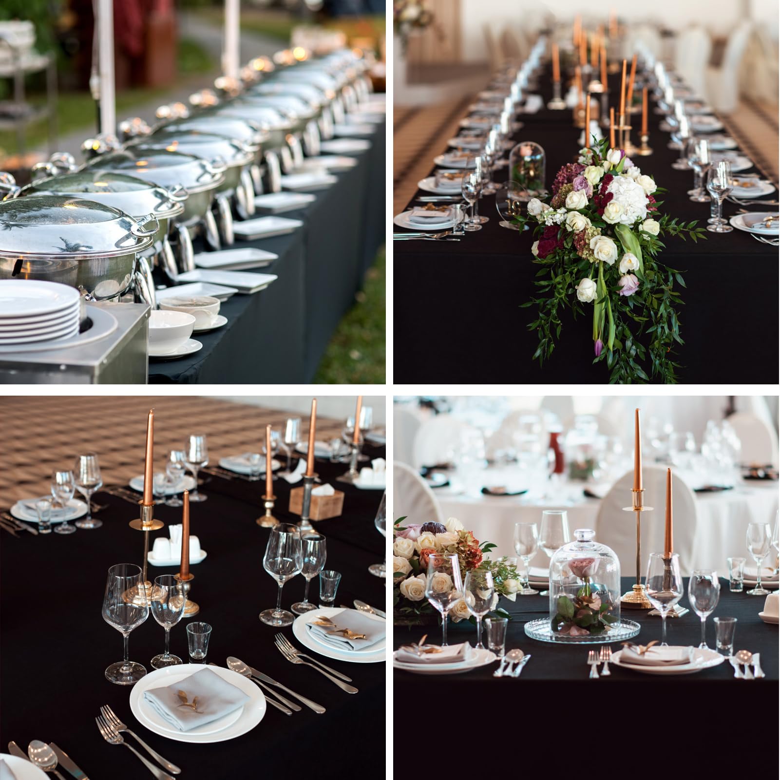 Aocoz Rectangular Tablecloths 90X132 Inch 2 Pack Black Polyester Table Cloths For Dining Table Banquets Buffet Parties And Weddi
