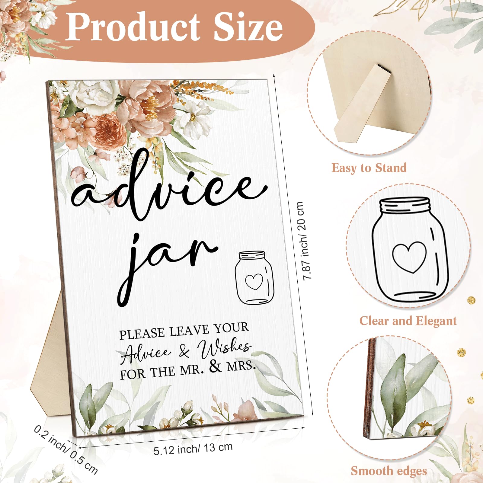 Sintuff 114 Pieces Advice and Wishes Cards Jar - Boho Floral Wedding Decoration, Hilarious Bridal Shower Games, Advice and Wishe