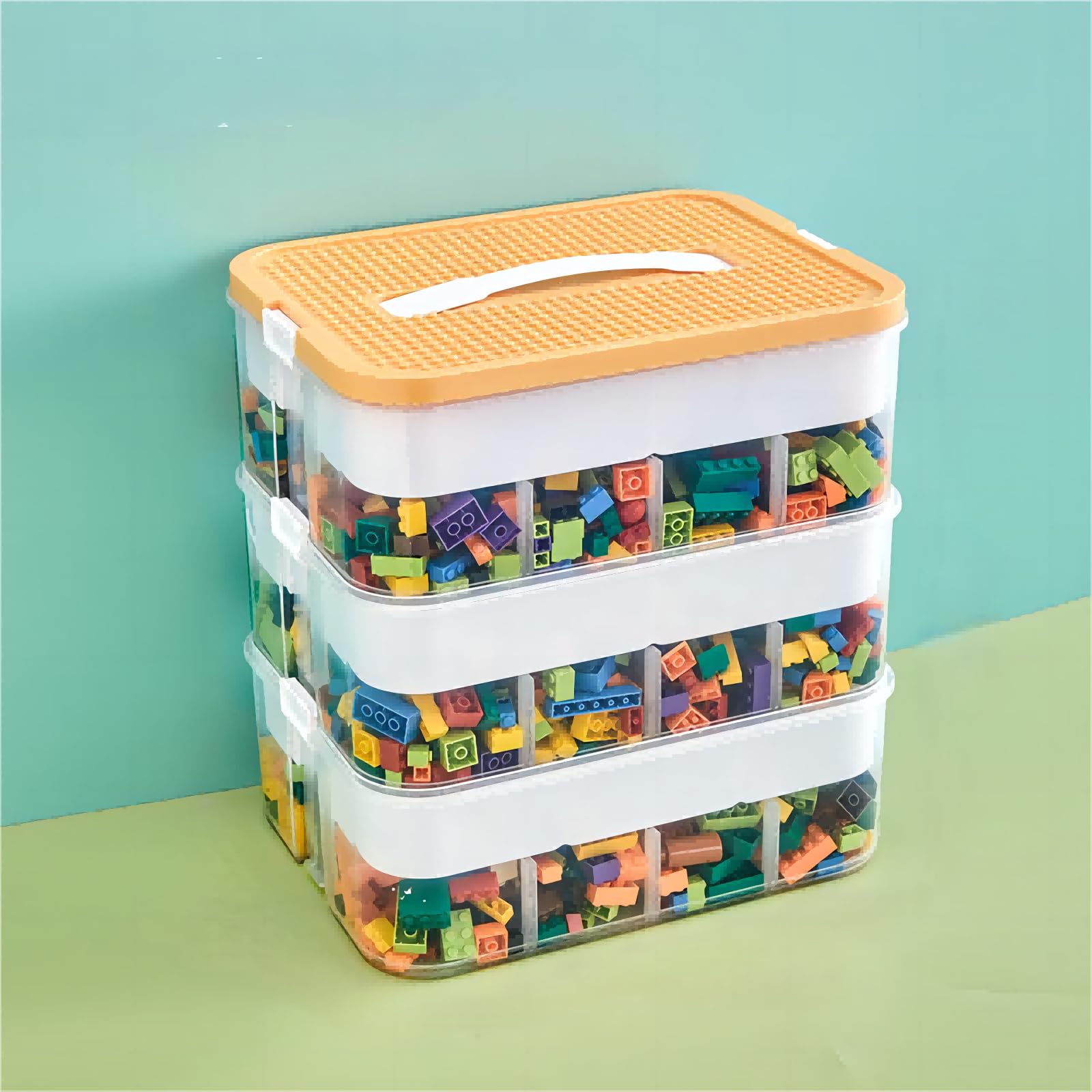 Toy Storage Organizer for Lego, 3 Tier Stackable Storage Bin Transparent Building Bricks Puzzle Craft Plastic Container Organizi