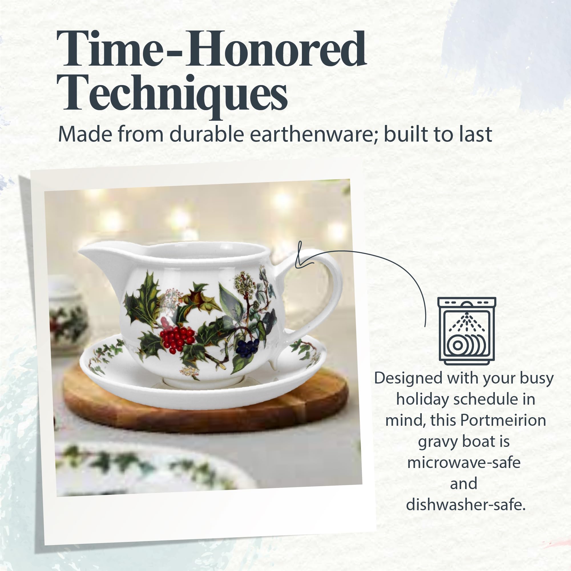 Portmeirion Holly And Ivy Gravy Boat And Stand - 1 L Capacity | Elegant Earthenware Holiday Pitcher With Holly D  Cor | Easy Pou