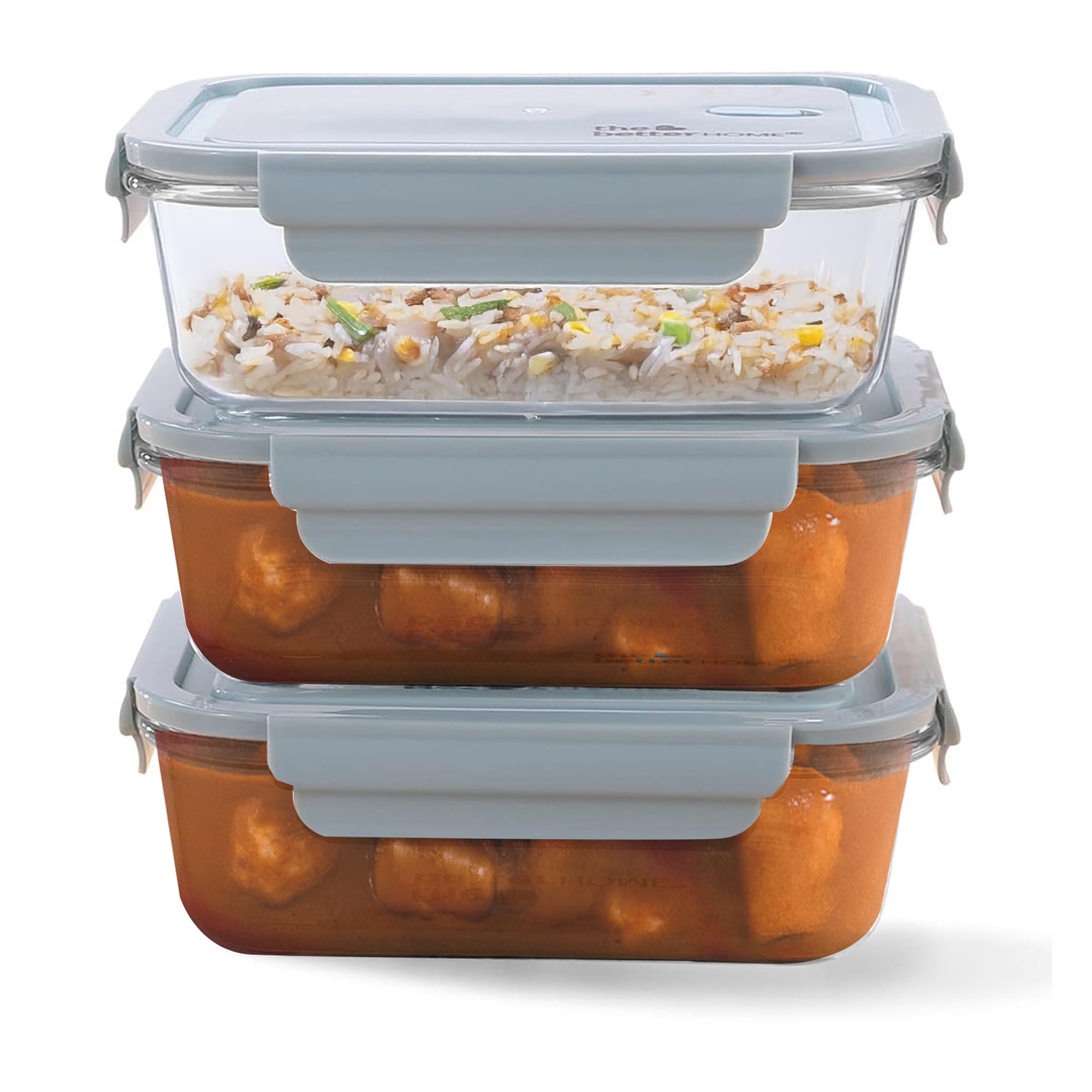 The Better Home Borosilicate Glass Lunch Box Set Of 3 (1040Ml Each) | Tiffin Box For Office For Men Women |Lunch Box For Women S