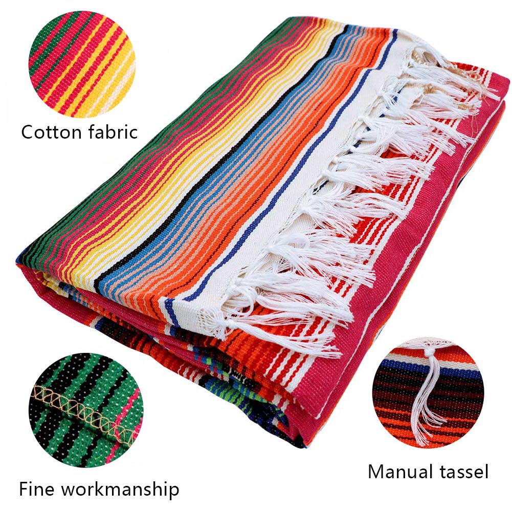 Fowecelt Mexican Serape Blanket Tablecloth 59 x 84 Inch for Mexican Party Wedding Decorations Outdoor Picnics Dining Table  Large Square Fringe Cotton Handwoven Table Cloth