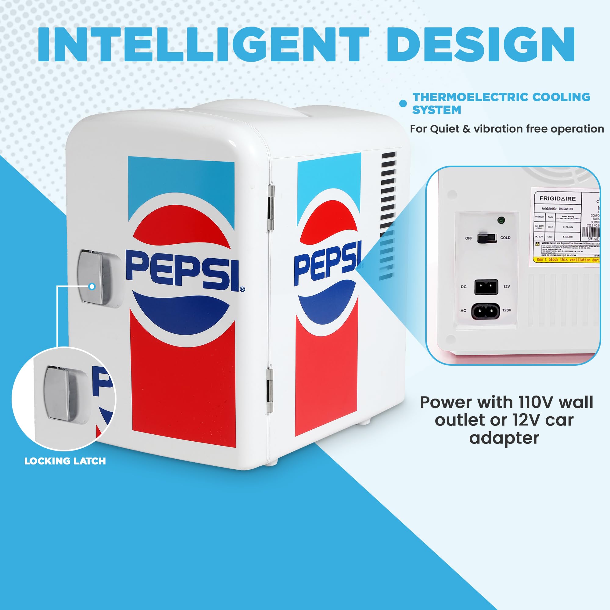 Curtis Mis138Pep Pepsi Retro Logo, Mini Portable Compact Personal Fridge Cooler, 4 Liter Capacity Chills Six 12 Oz Cans, 100% Fr