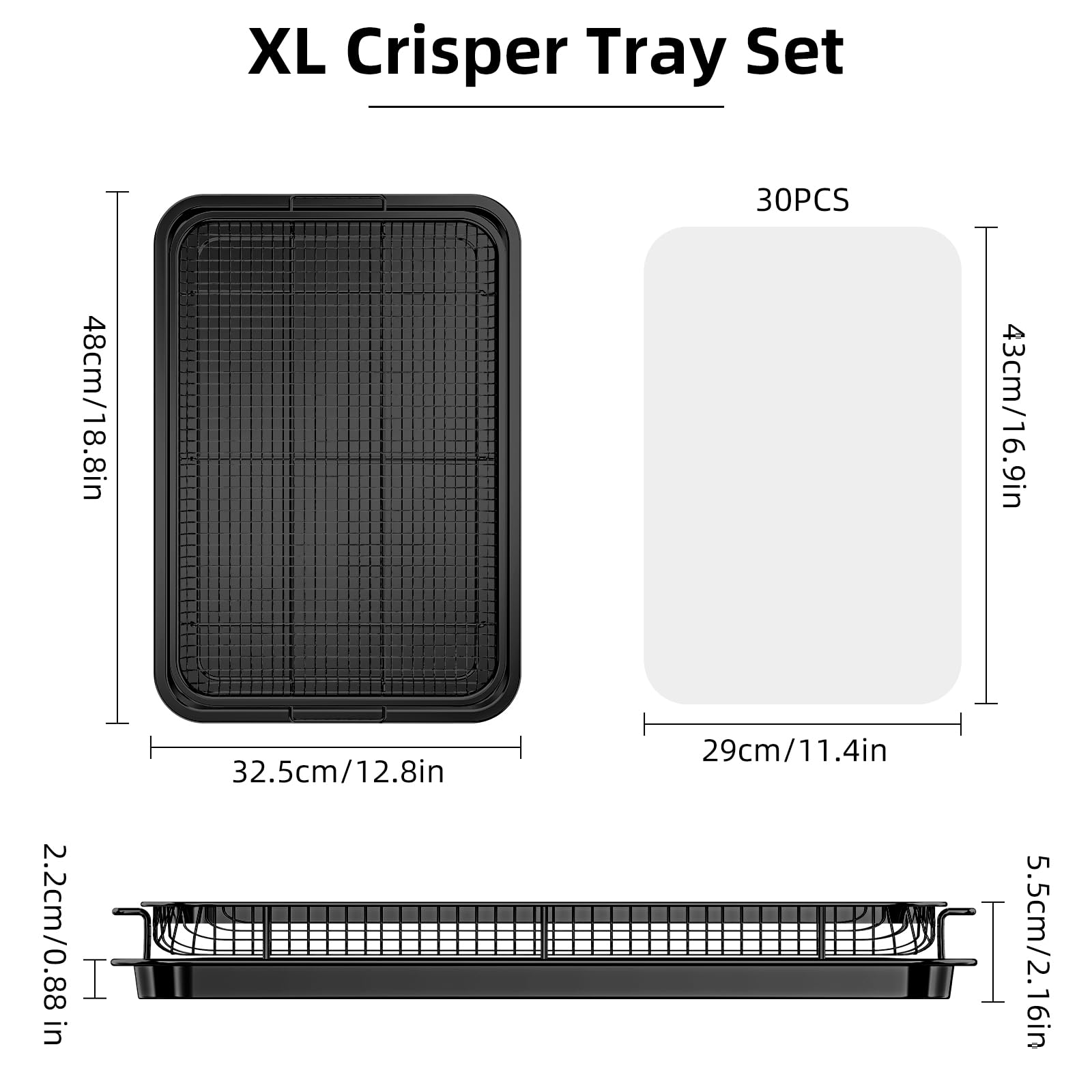 Air Fryer Basket For Oven, Openice 18.6'' X 12.8'' Air Fryer Basket And Tray Set, Extra Large Stainless Steel Air Fryer Pan Cris