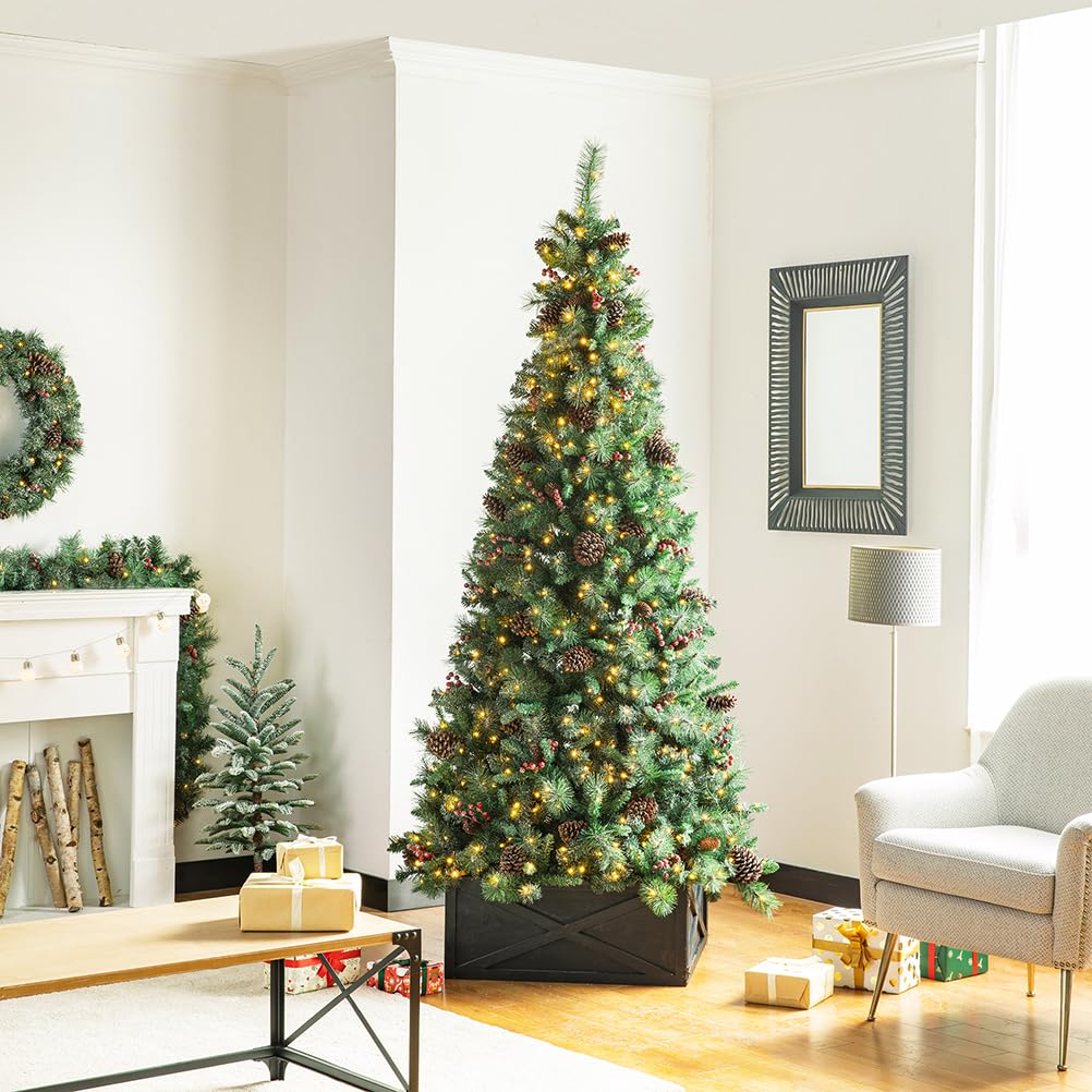 Glitzhome Christmas Tree Collar, 22 L Farmhouse Wooden Black Tree Collar Tree Base Cover, Decorative Christmas Tree Collar for 7