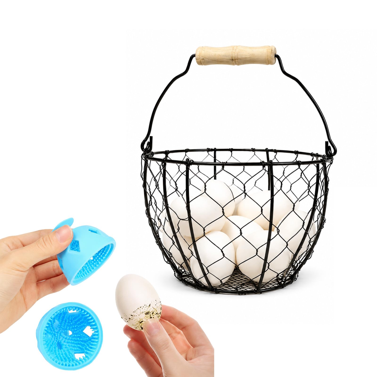Egg Basket With Handle, Wire Egg Basket for Gathering Fresh Eggs, Round Egg Collecting Basket for Farm, Vintage Style Chicken & 