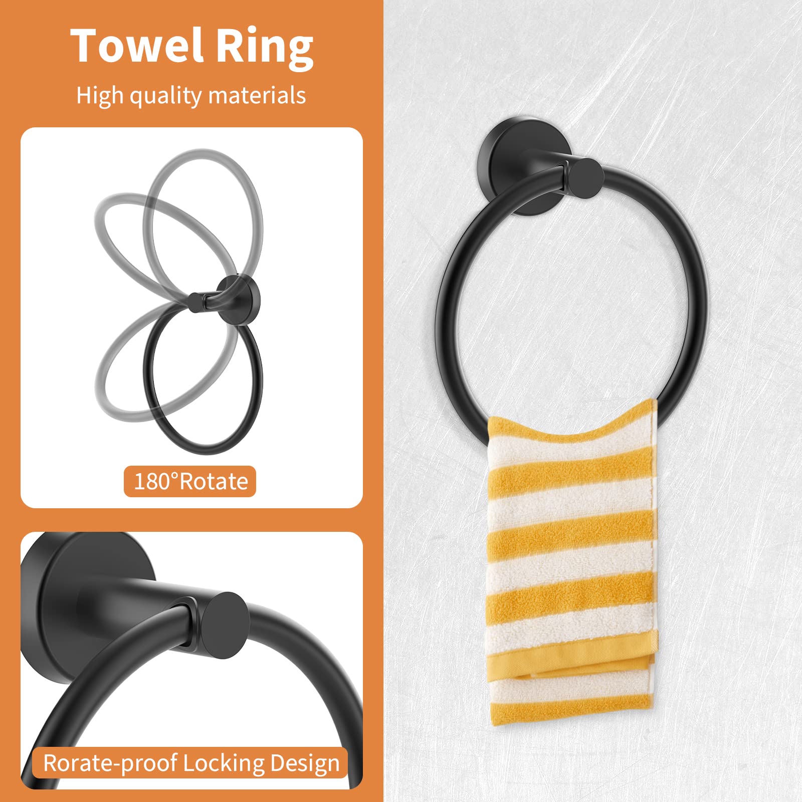 Cilee 10 Piece Matte Black Bathroom Hardware Set,2 Pack 5 Piece Bathroom Accessories Set Include 24 Inch,16 Inch Toilet Paper Ho