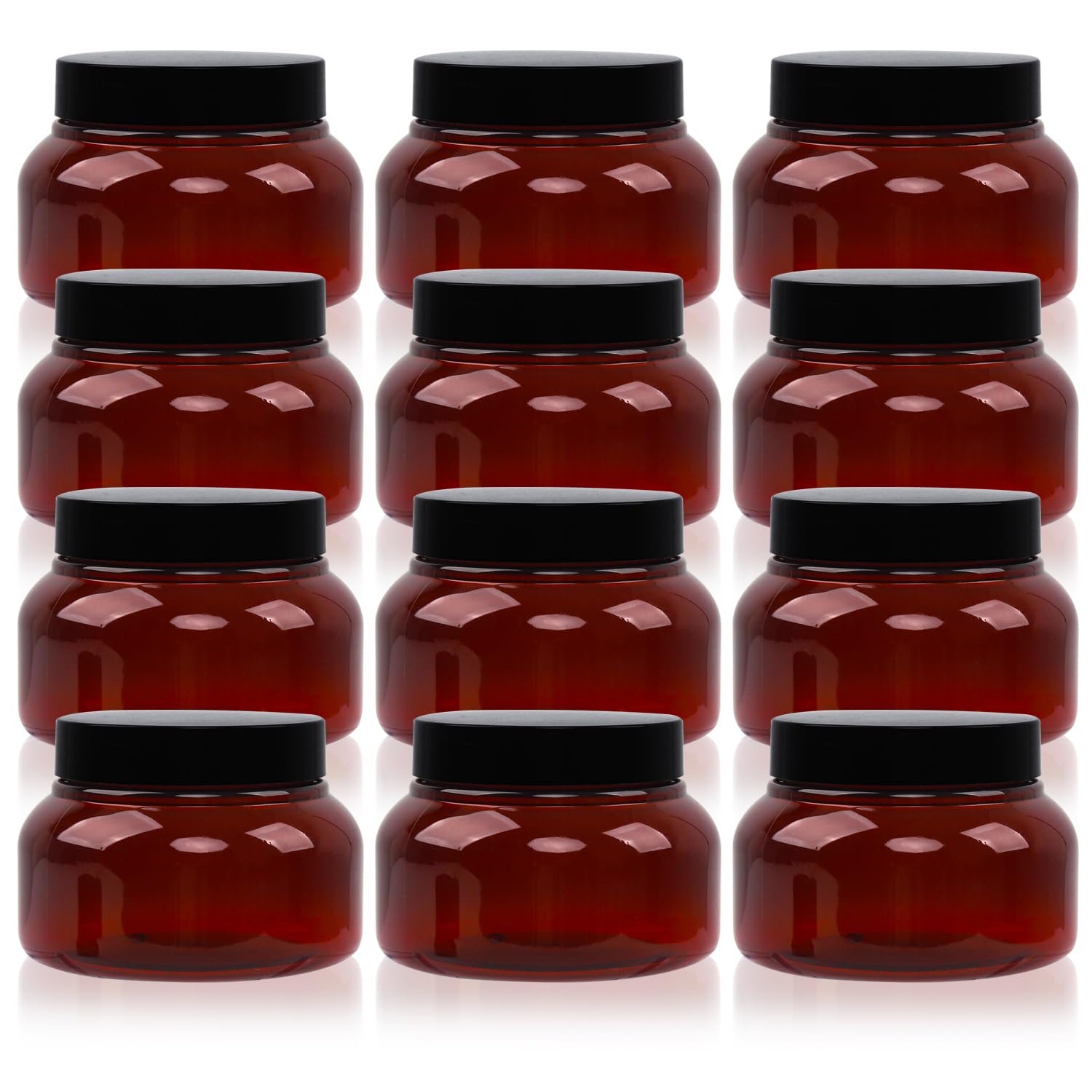 Amber Plastic Jars With Lids, 12 Pack Brown Body Scrub Jars Empty Refillable Containers Round Low Profile Samples Jars For Lotio