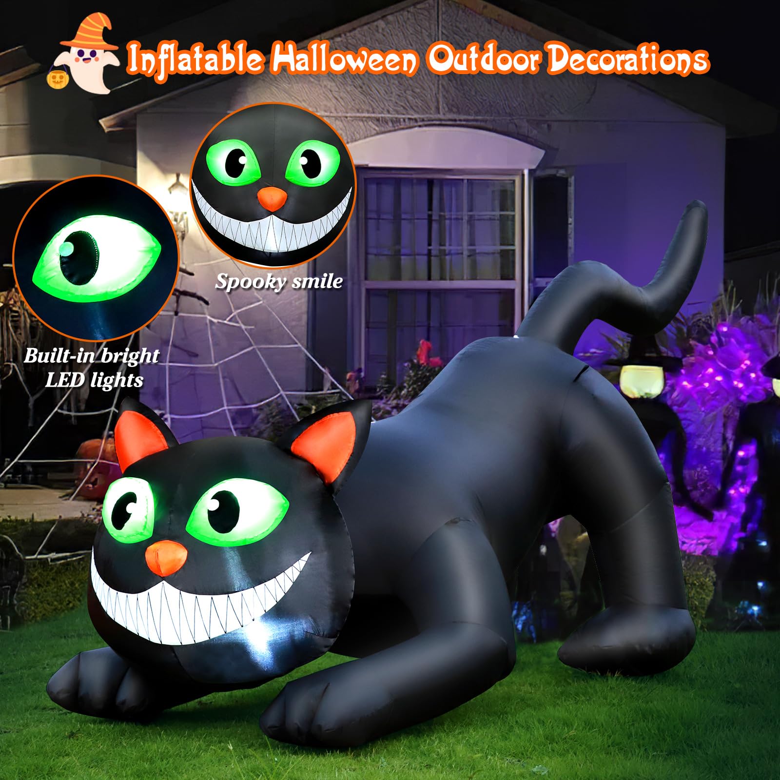 FunFanso 7 FT Halloween Inflatables Black Cat Outdoor Decorations, Blow Up Yard Decorations Built-in Bright LEDs for Indoor Part