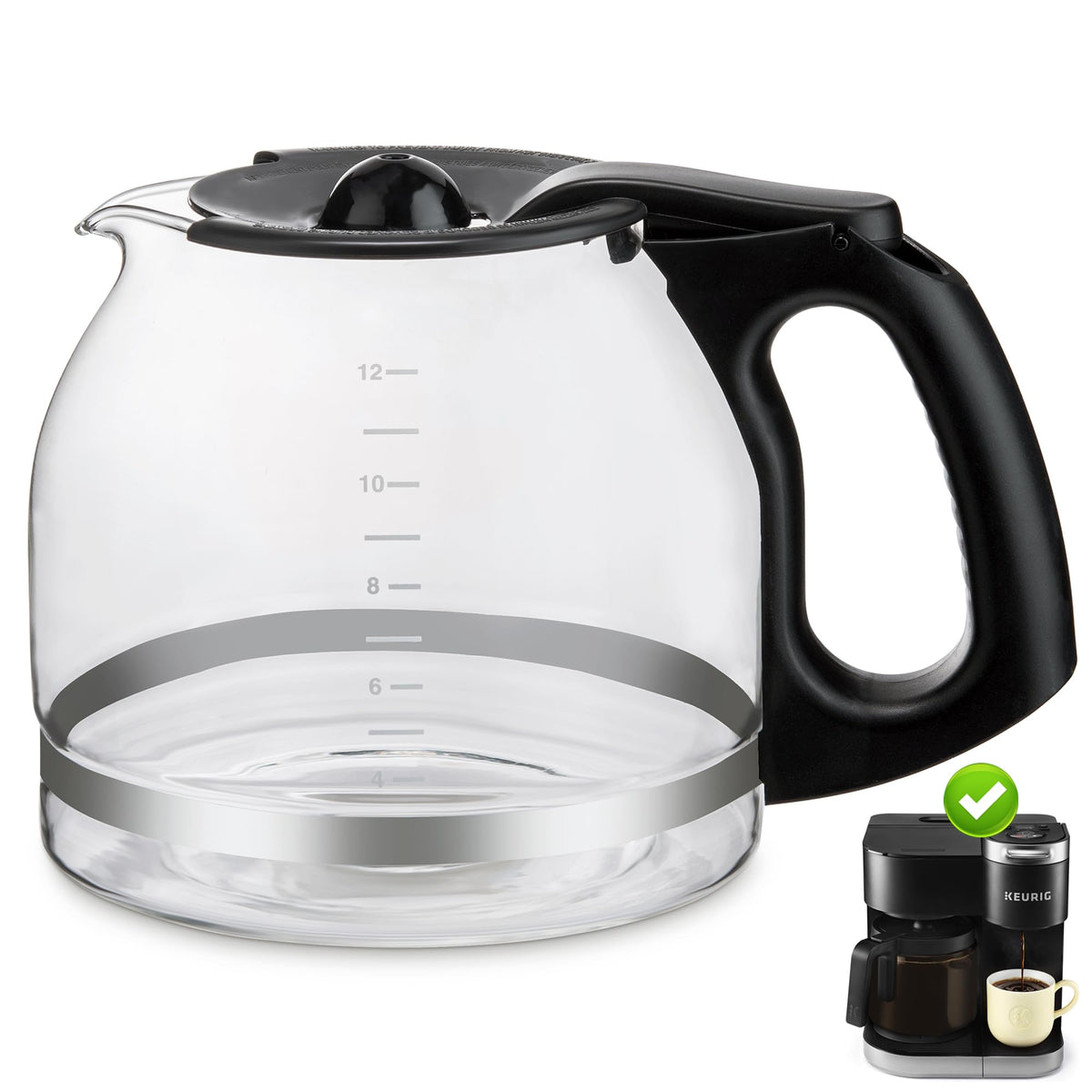 12-Cup Glass Replacement Coffee Carafe Only For Keurig K-Duo Single Serve & Carafe Coffee Maker | Not The K-Duo Essentials Model