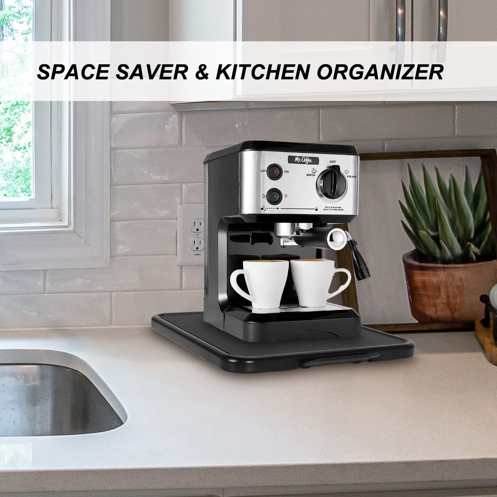 Kitchen Appliance Sliding Tray - Coffee Maker Sliding Caddy with Rolling Wheels Under Cabinet Countertop Storage Organizer Moving Slider Extra Deep for Kitchenaid Stand Mixer Air Fryer Toaster Blender