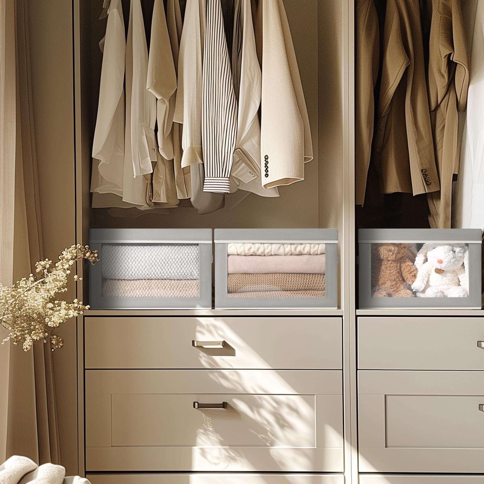 Homsorout Storage Bins With Lids - Fabric Storage Bins With Handles, Foldable Closet Organizers And Storage, Storage Boxes With