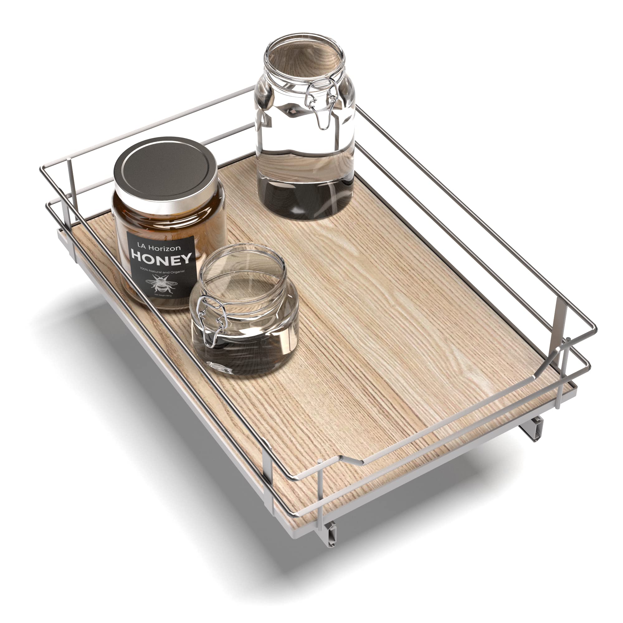 Home Zone Living Pull Out Kitchen Cabinet Organizer with Slide Out Drawer for Space Saving Storage, 14   W x 21   L, Satin Nicke