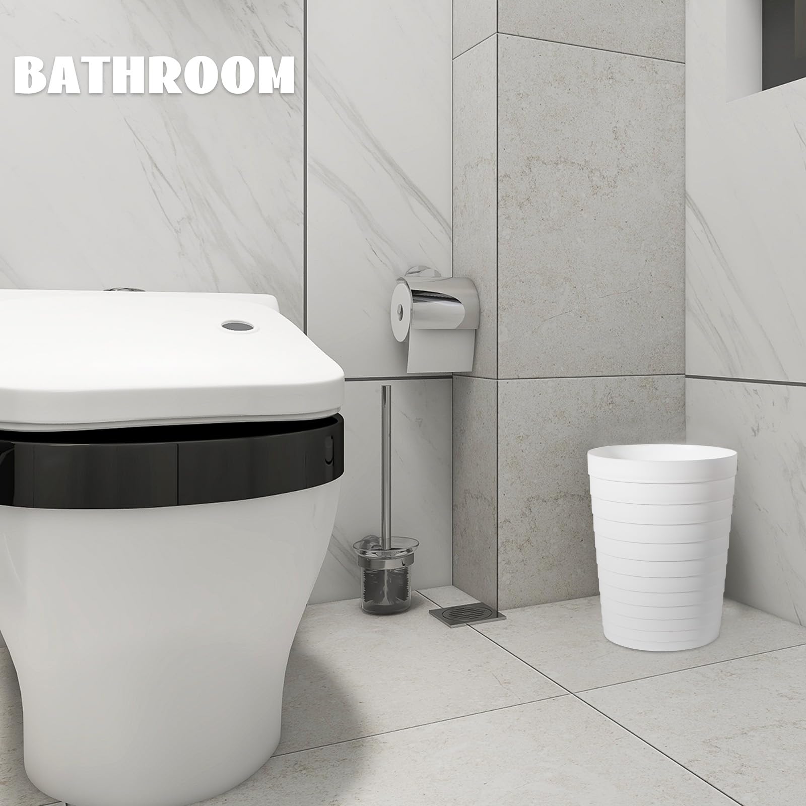 Uujoly Small Bathroom Trash Can Wastebasket, Plastic Garbage Bin Container Basket For Bathrooms, Laundry Room, Kitchens, Offices