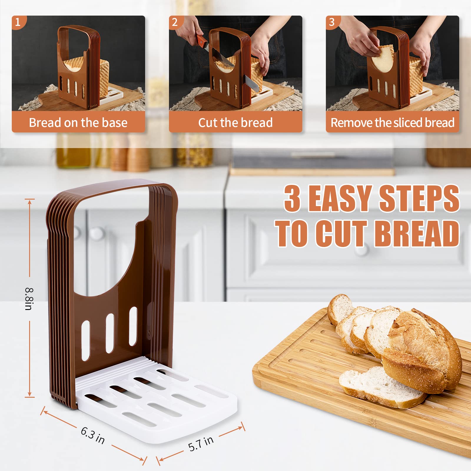 Triiter Bread Box With Bamboo Wood Cutting Board Lid & Bread Slicer Holder, Rectangular Cream Color Bread Container For Kitchen