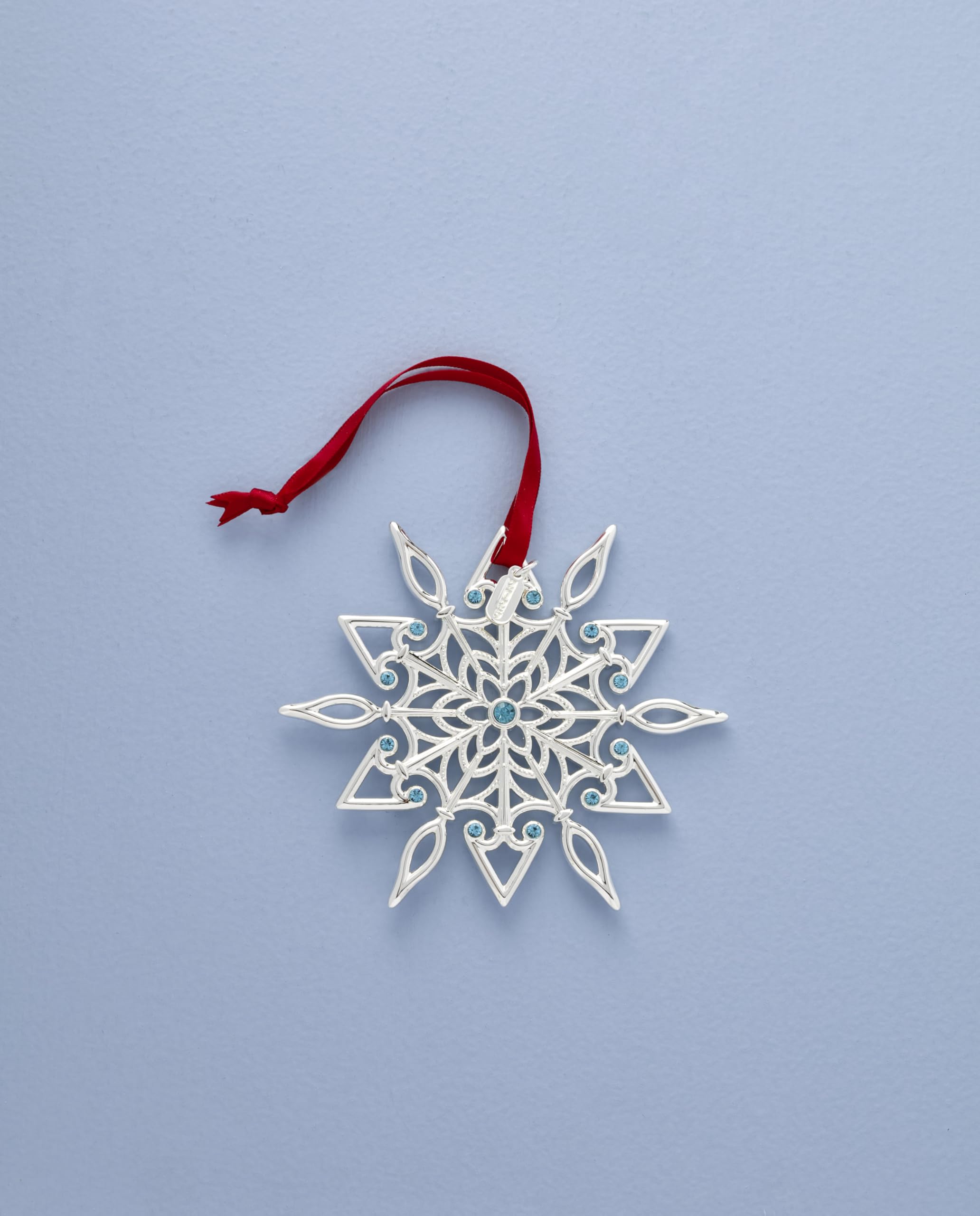 Lenox Ornament, 2025 Snow Majesty Silverplate Ornament, Stainless Steel Christmas Tree Decoration, Snowflake Design, Blue Jewele