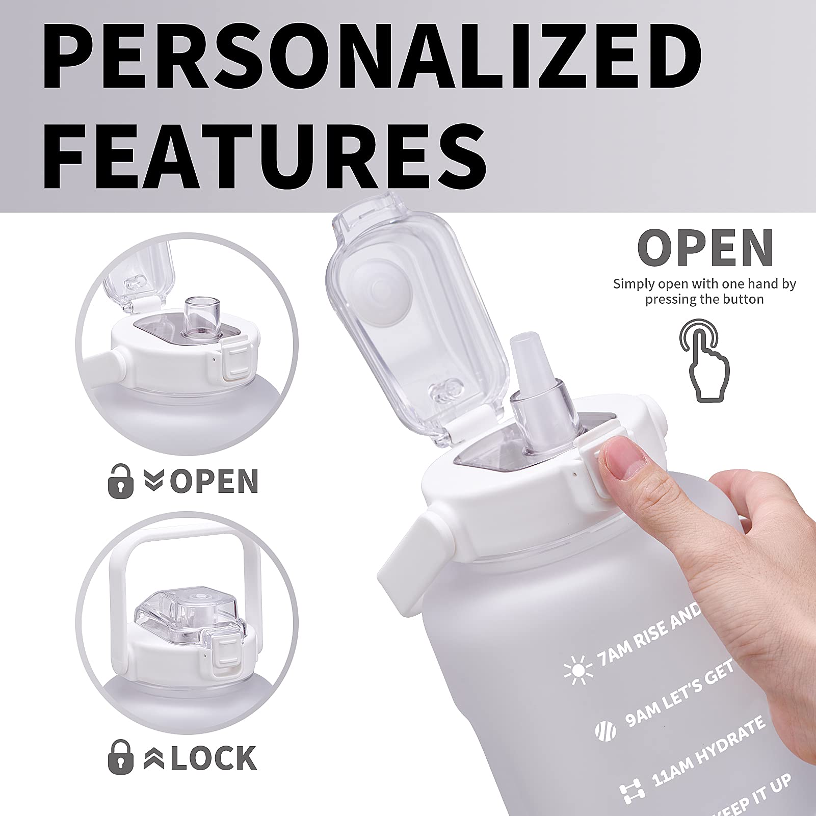 ST-YIBEN 100oz Large Motivational Water Bottle with Time Marker Leakproof & BPA Free 3 Liter Big Gallon Water Bottle with Straw & Handle Tritan Frosted Water Jug for Women Men to Fitness Gym Sports