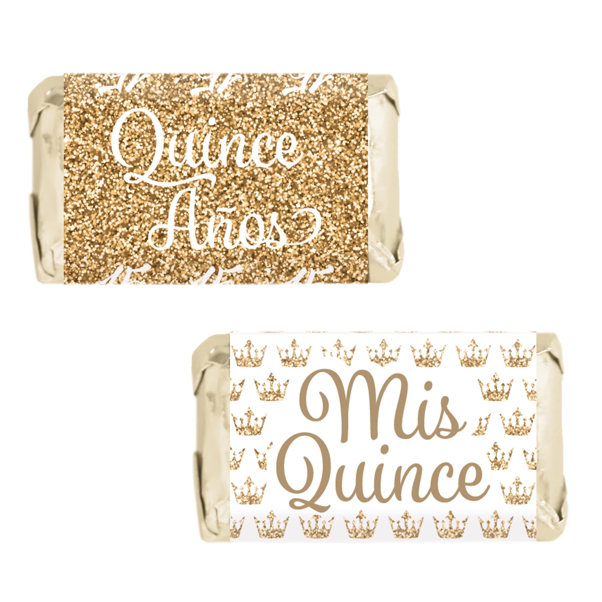 Distinctivs White And Gold Quinceanera Party Favors - Mini Candy Bar Wrappers - 45 Stickers