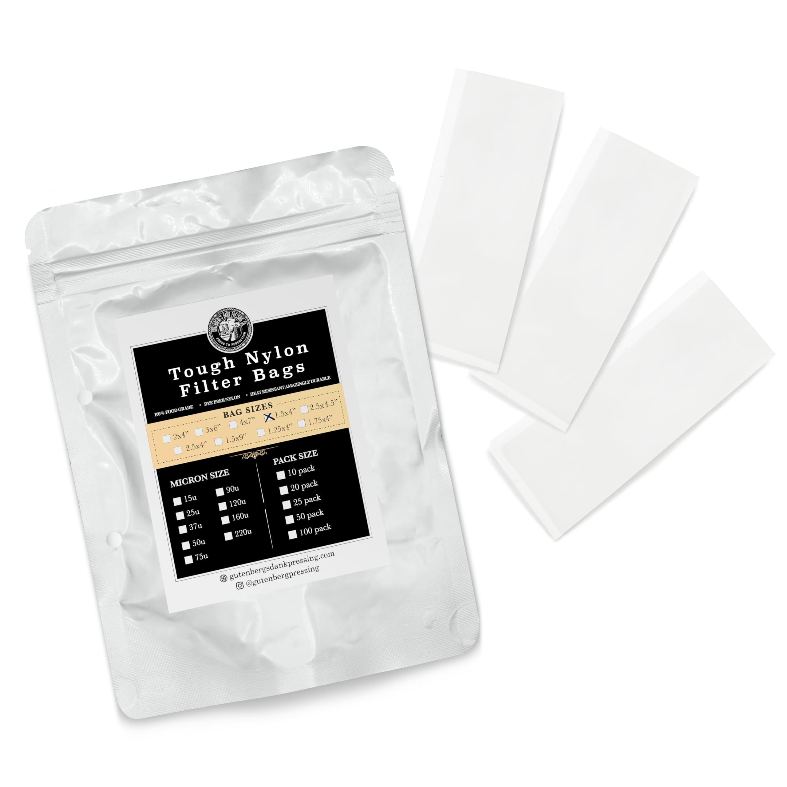 Gutenberg'S Tough Tea Filter Bags 10-100 Packs | Nylon Filter Bags | All Micron Sizes (20-Pack, 25)