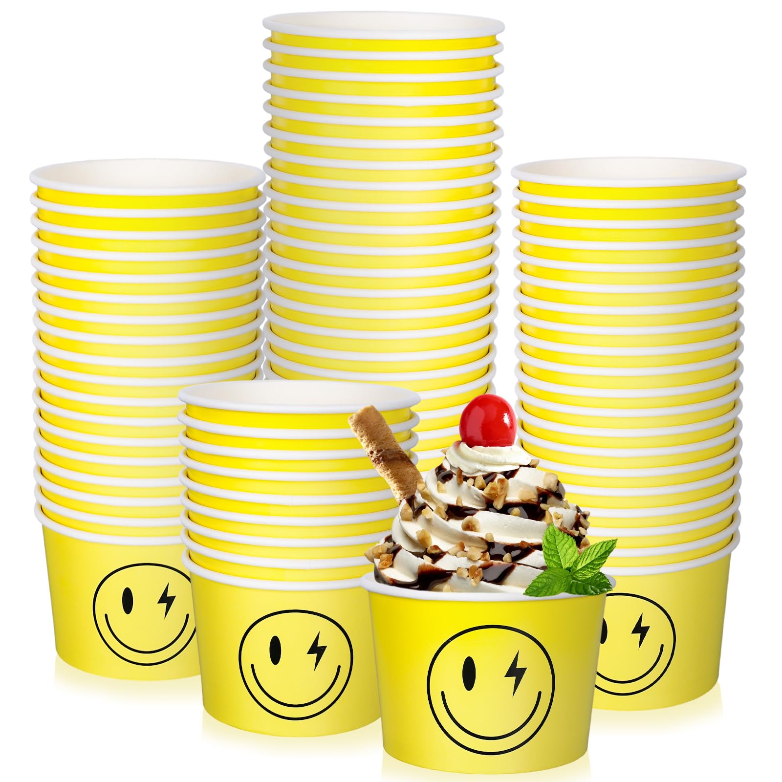 Whaline 100Pcs Valentine'S Day Treat Snack Cups 8Oz Pastel Pink Conversation Heart Ice Cream Cups Disposable Dessert Bowls For W