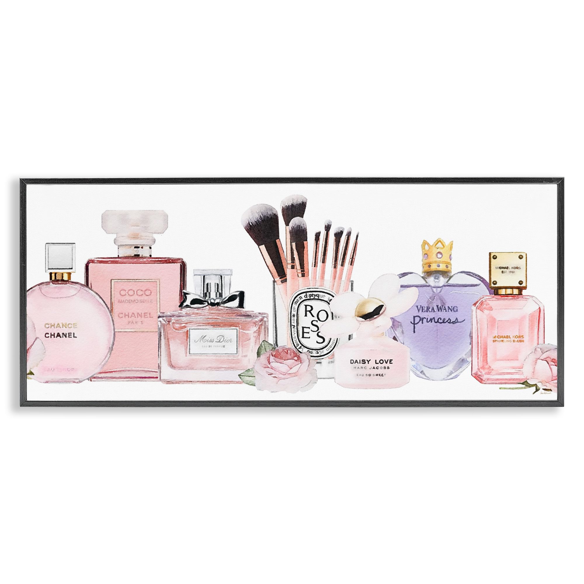 Stupell Industries Women'S Fashion Fragrance Glam Accessories, Design By Amanda Greenwood Black Framed Wall Art, 13X30