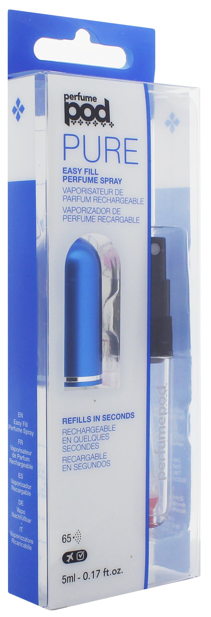 Travalo Pod Pure Perfume Atomizer - Refillable, TSA Approved, 0.17oz, Blue, Lightweight Plastic, Model 6000161