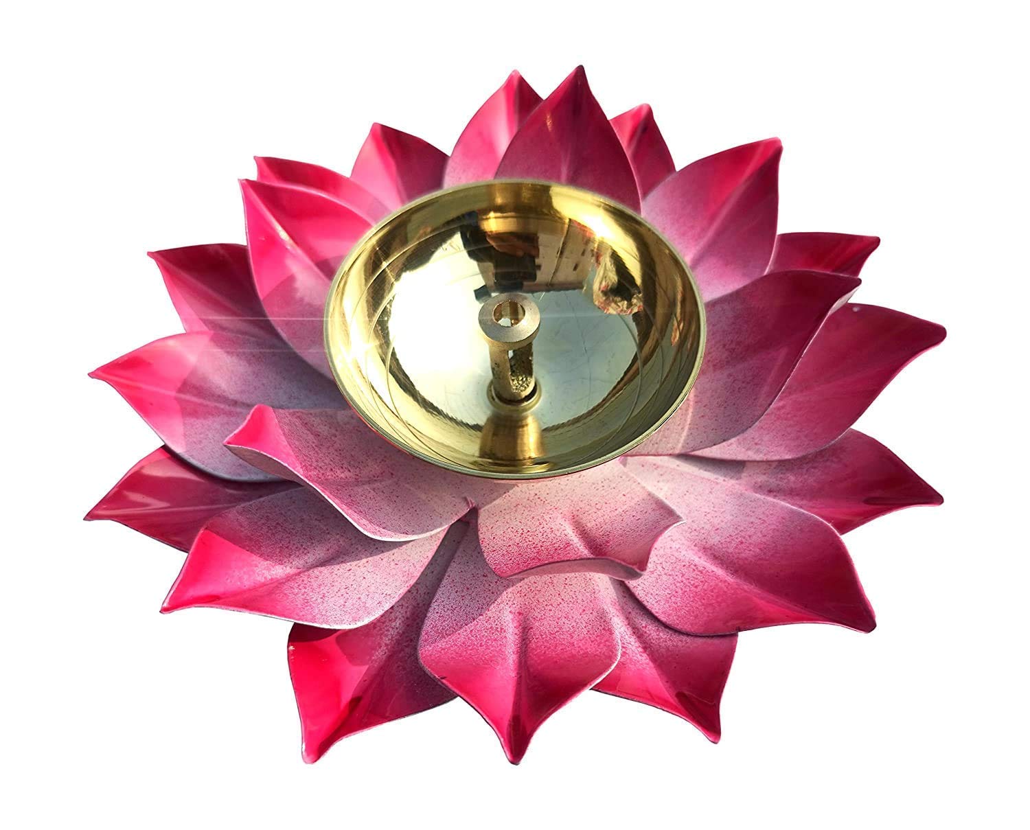 Srajan Brass Lotus Diya for Puja Pink | Lotus Diya Pooja Oil Lamp - Diwali Home Decoration Items,Metal Handpainted Deepak -Home