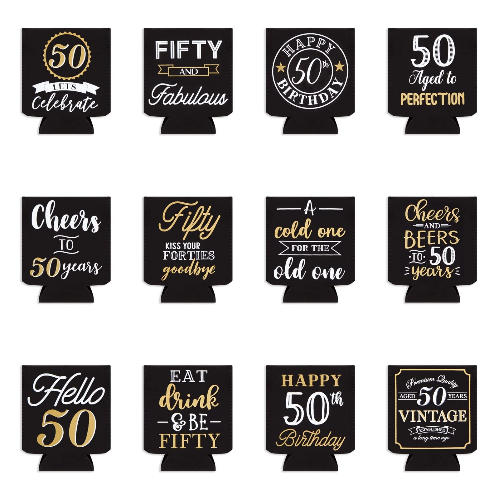 Sparkle And Bash 12 Pack 50Th Birthday Can Cooler Sleeves For Soda, Beverages - Cheers And Beers To 50 Years Decorations And Par