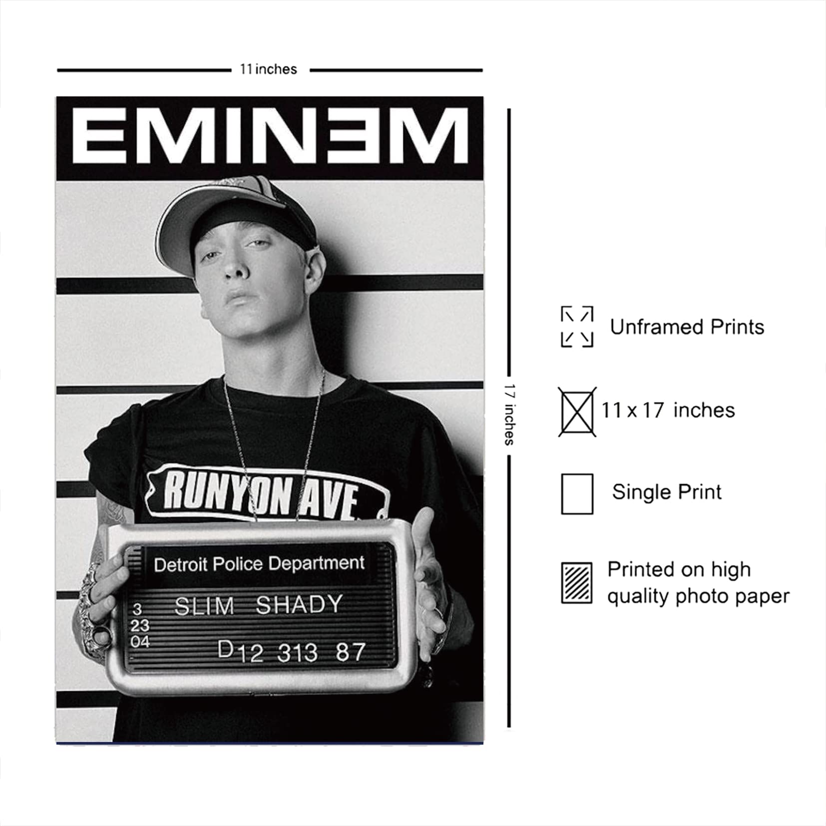 FatCat Wall Graphics Eminem (Mugshot) Poster Frameless Gift 12 x 18 inch(30cm x 46cm)-S-193