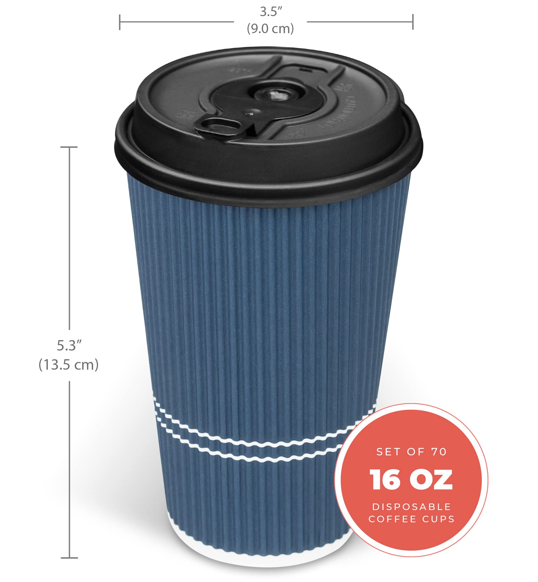Glowcoast Disposable Coffee Cups With Lids - 16 oz To Go Coffee Cup (70 Set). Large Travel Cups Hold Shape With Hot and Cold Drinks  No Leaks! Insulated Ripple Cups Protect Hands  No Sleeves needed!
