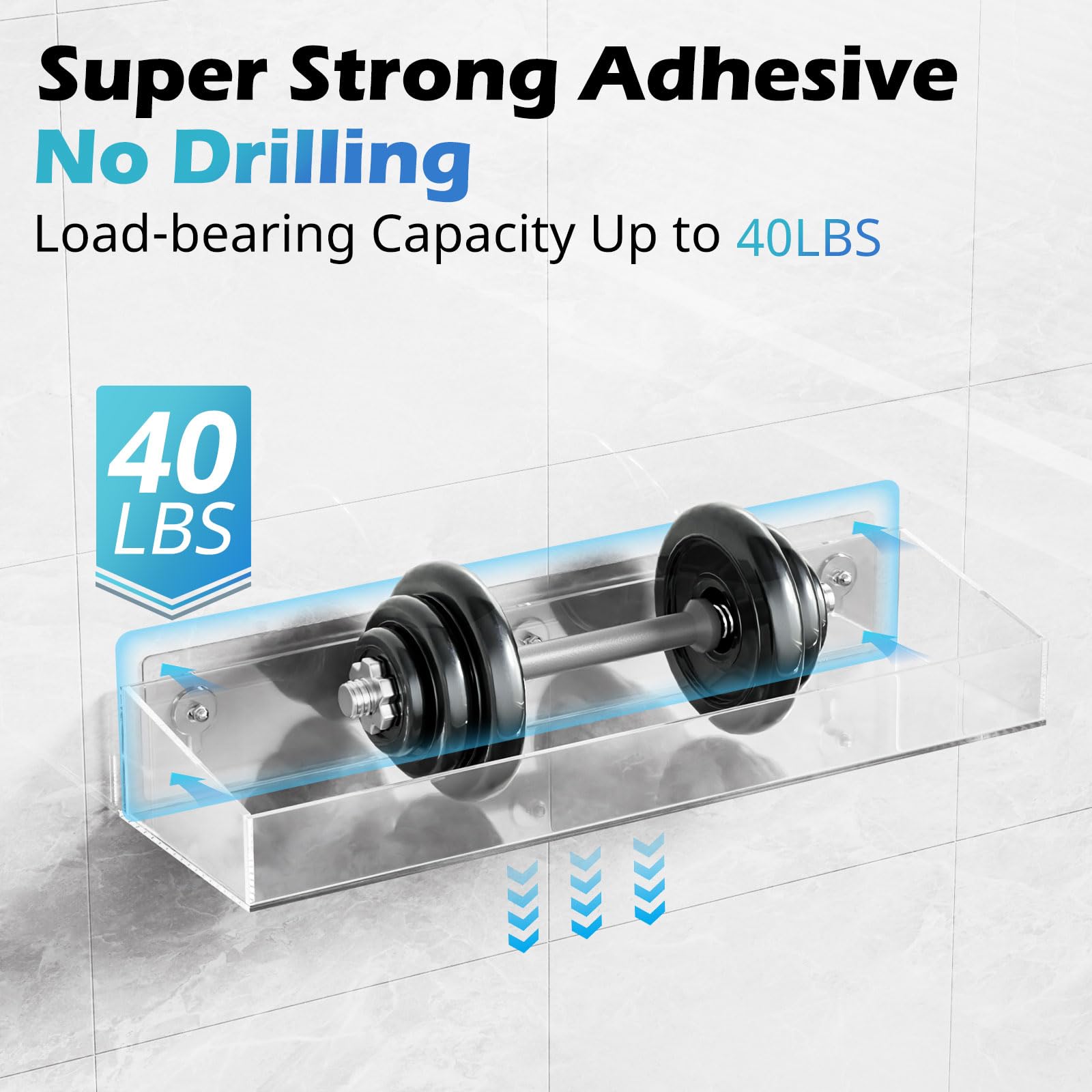 Durmmur 2Pack Acrylic Shower Shelves, Adhesive Bathroom Shower Caddy Organizer, No Drilling/Drilling Wall Floating Shelves For B