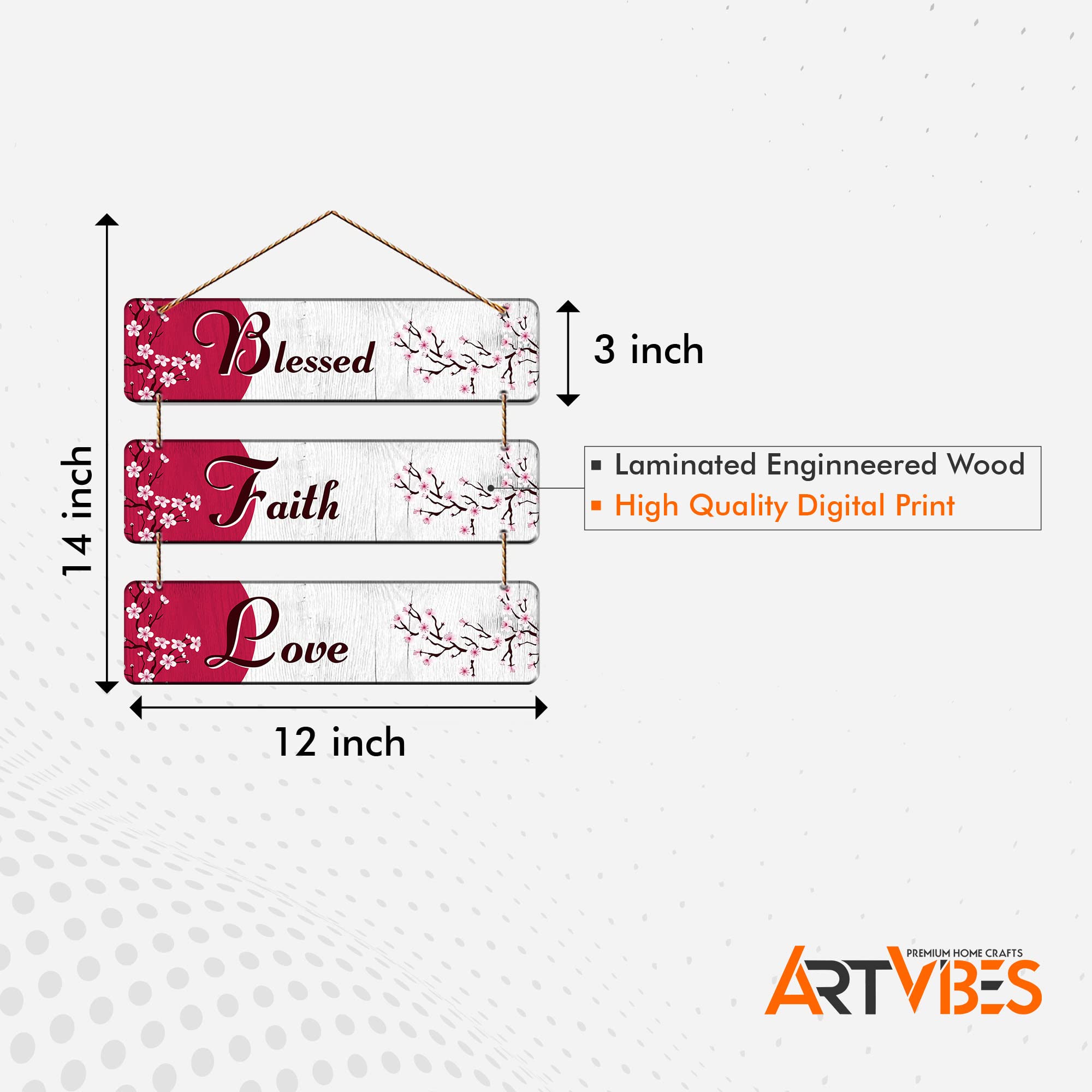 Artvibes Blessed Faith Love Wooden Wall Hanger for Home Decor | Office | Gifts | Bedroom | Living Room | Quotes Decorative Items