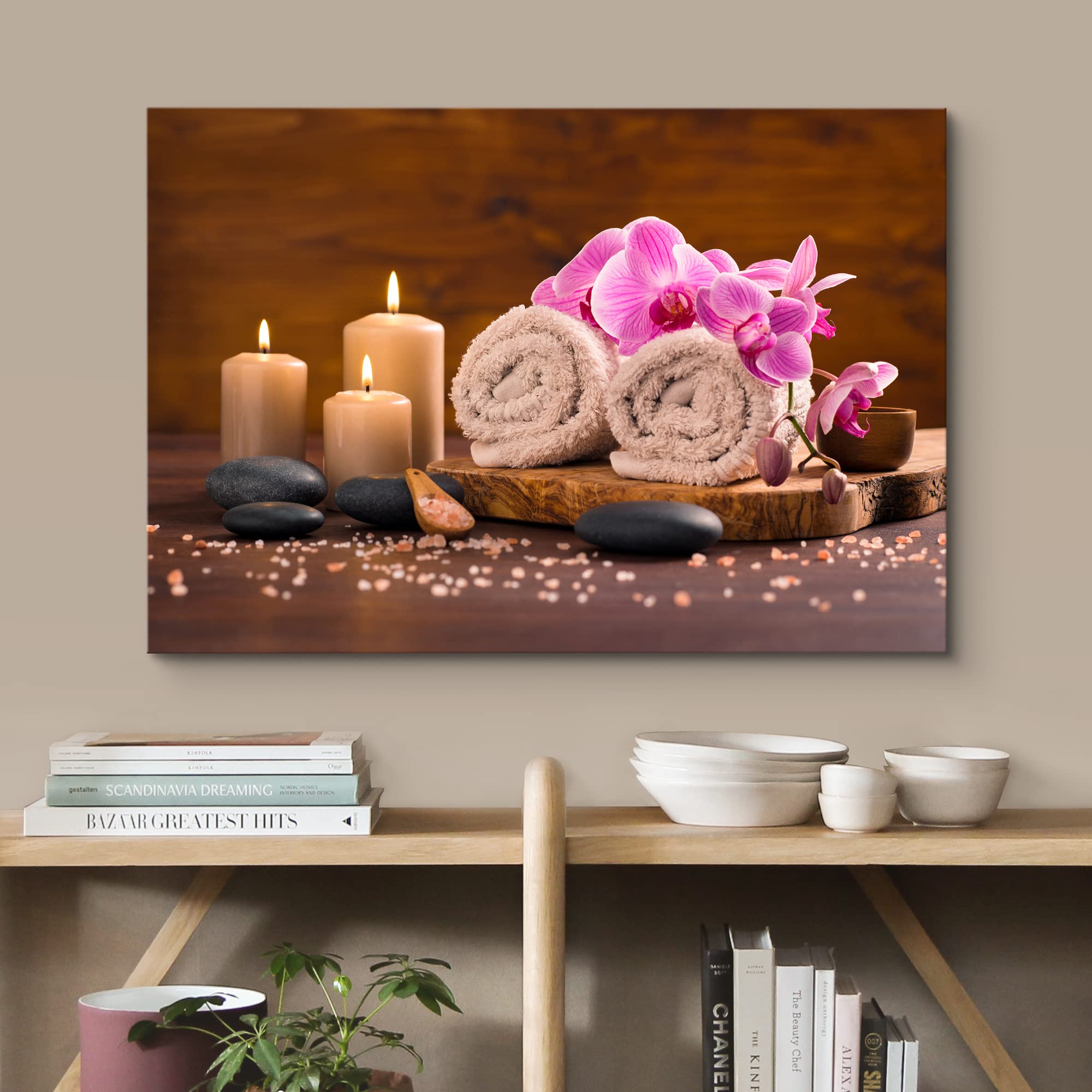 Wall26 Canvas Print Wall Art Meditation Orchid Flower Massage Stones Zen Candles Nature Wilderness Photography Realism Rustic La