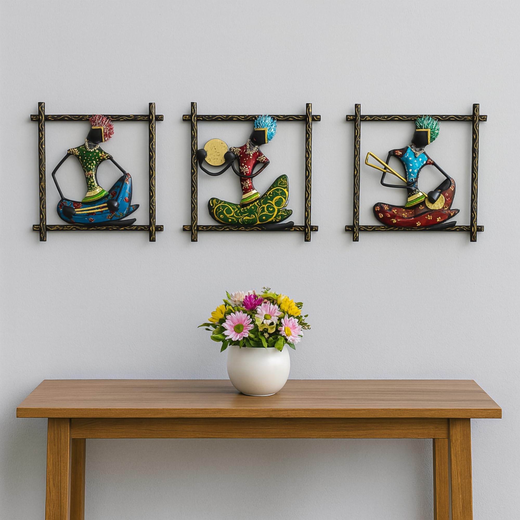 Rsn Wall Art 3 Musicians Doll Metal Frame, Wall Hanging For Living Room, Bedroom, Dining Room Wall Sculpture For Home Decoration