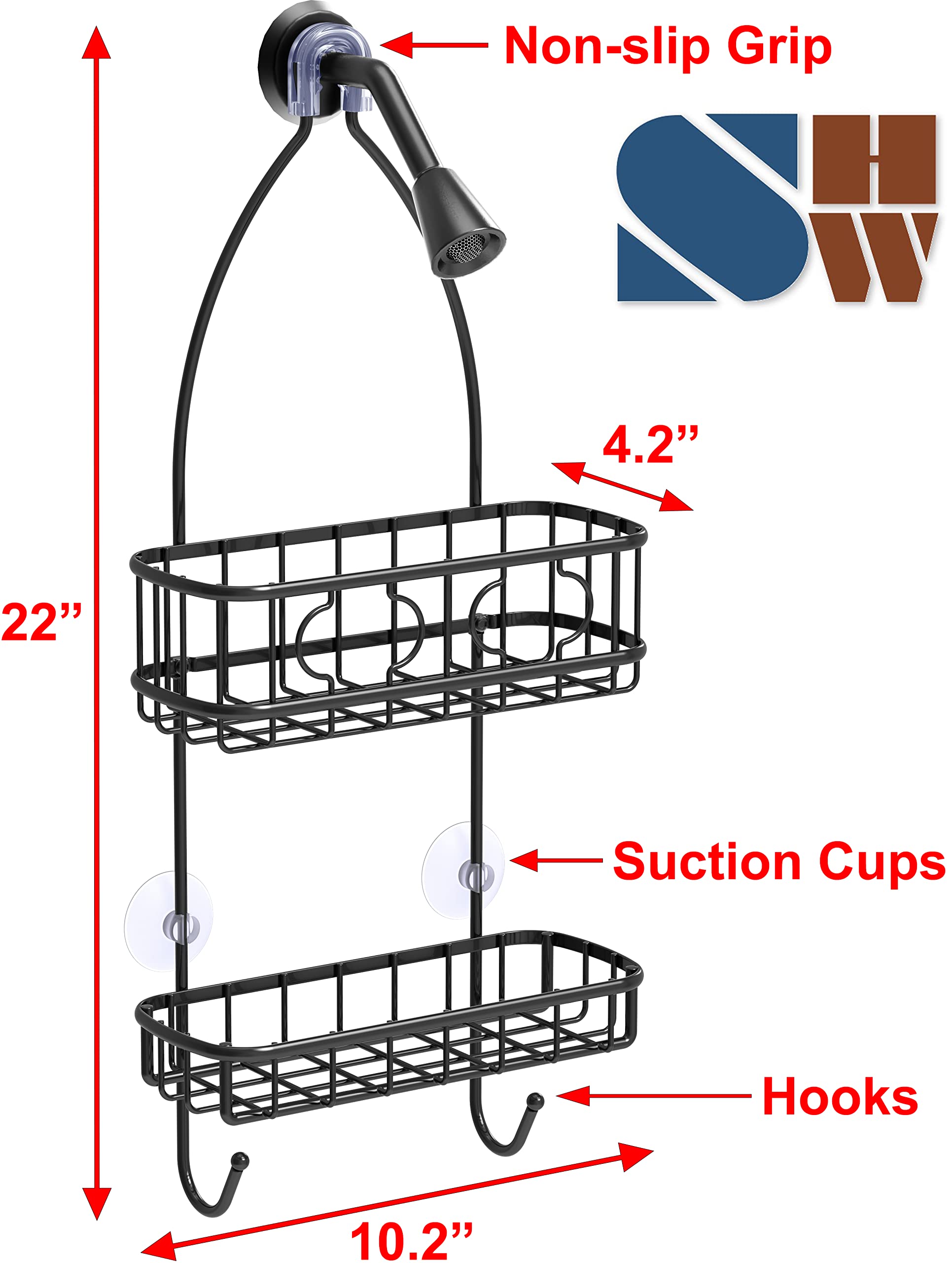 Simple Houseware Bathroom Hanging Shower Head Caddy Organizer, Black