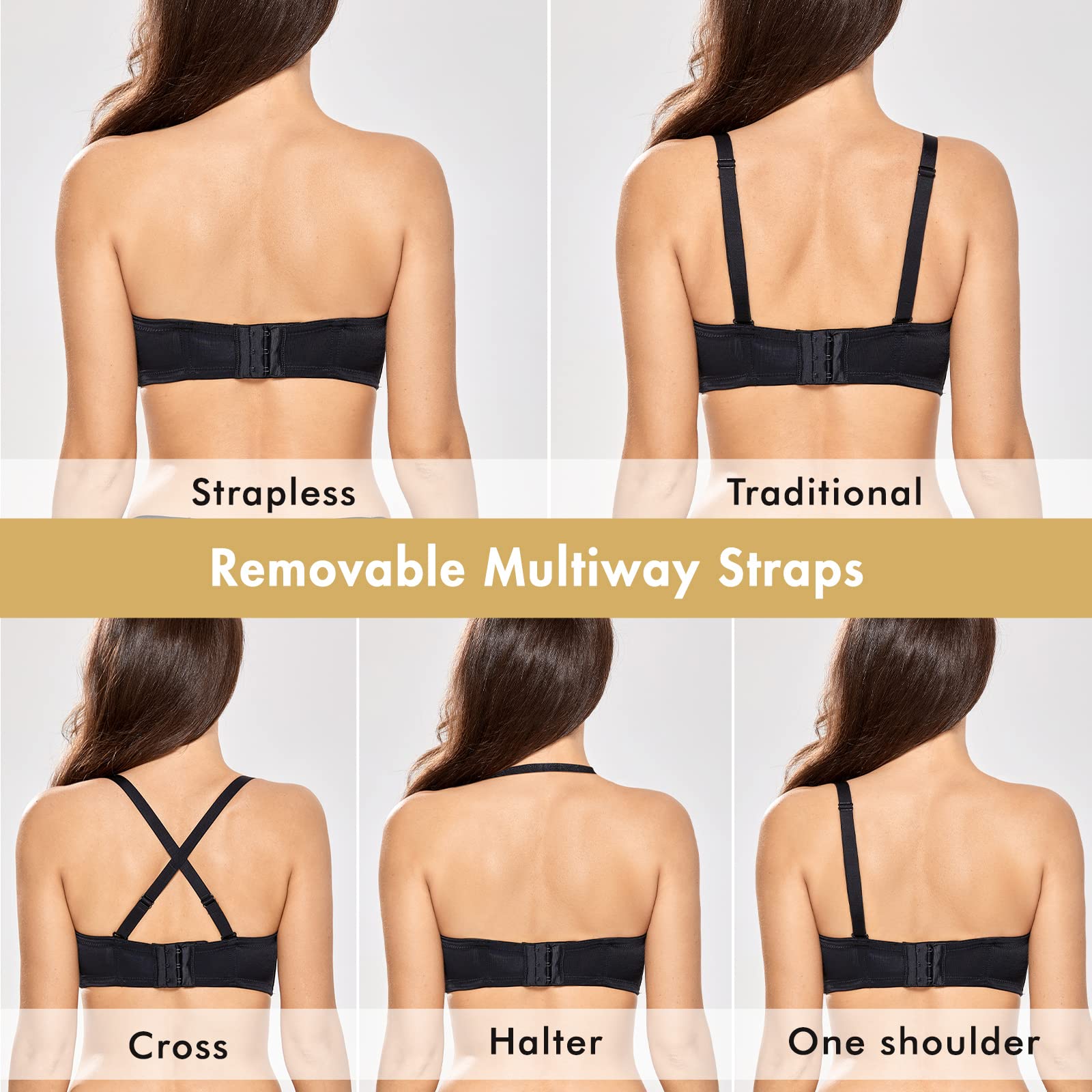 Delimira Womens Underwire Contour Multiway Full Coverage Strapless Bra Plus Size Black 42Dd