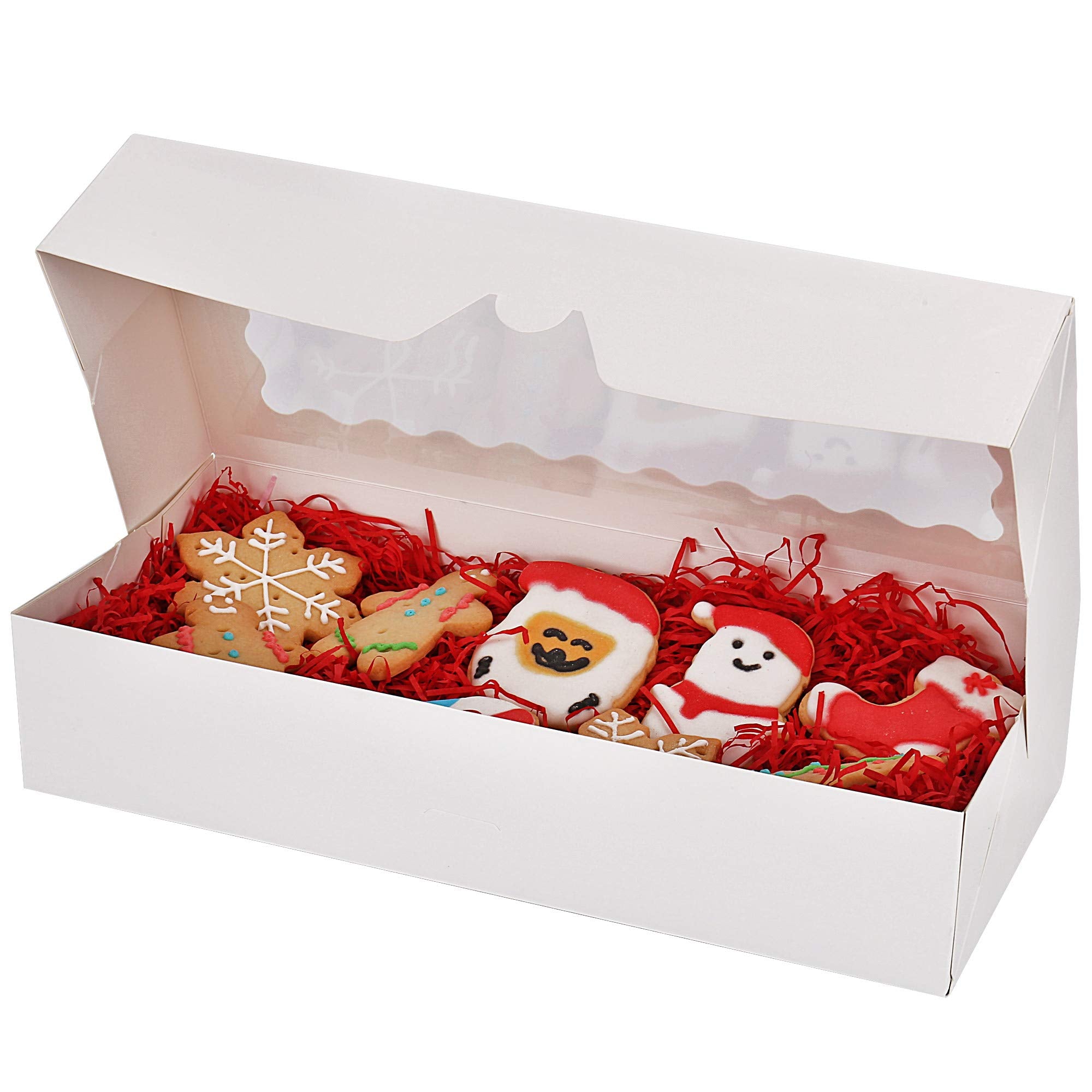 Tcoivs 20-Pack Cookie Boxes With Window, 12.5'' X 5.5'' X 2.5'', White Bakery Boxes, Auto-Popup Treat Boxes For Pastries, Strawb
