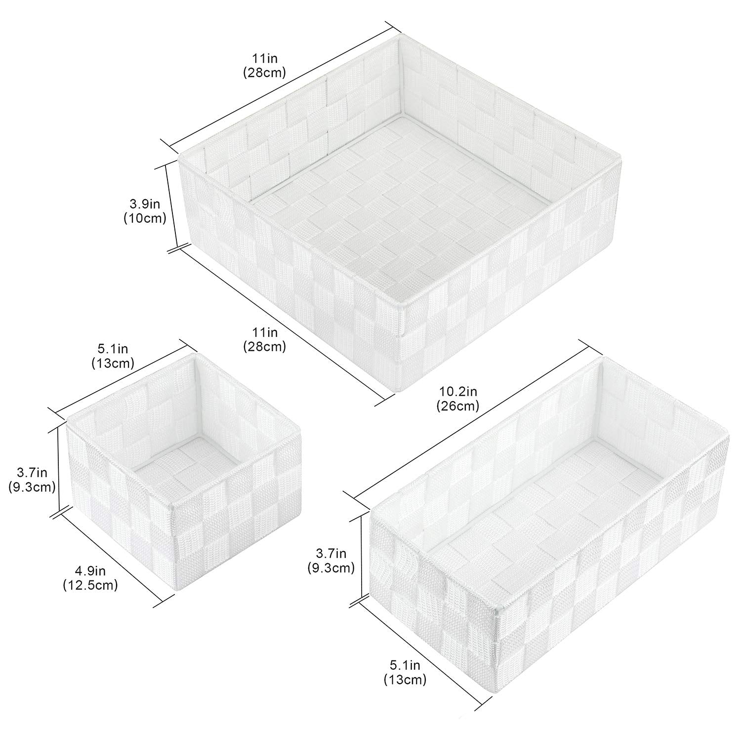 Posprica Woven Storage Box Cube Basket Bin Container Tote Organizer Divider for Drawer,Closet,Shelf, Dresser (White)
