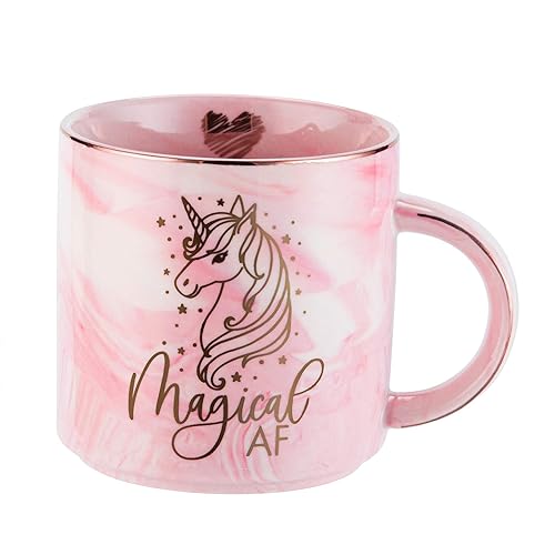 Unicorn Gifts for Women - Funny Coffee Mug Gift Ideas for Mom  Wife  Daughter  Sister  Best Friends  BFF - Magical AF - Novelty Birthday  Christmas Presents for Girls - 11.5oz Pink Marble Ceramic Cup