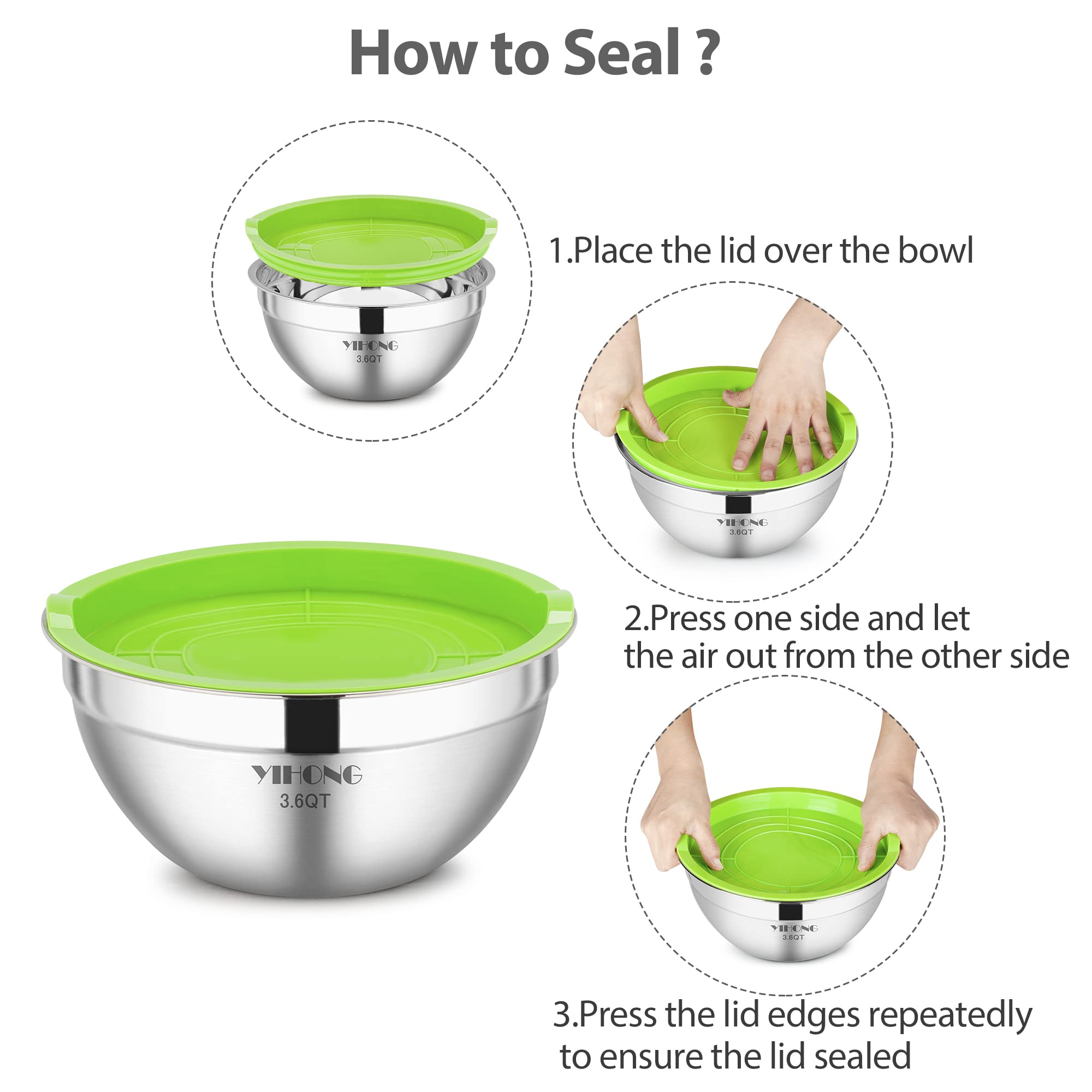 YIHONG 7 Piece Mixing Bowls with Lids for Kitchen  Stainless Steel Mixing Bowls Set Ideal for Baking  Prepping  Cooking and Serving Food  Nesting Metal Mixing Bowls for Space Saving Storage