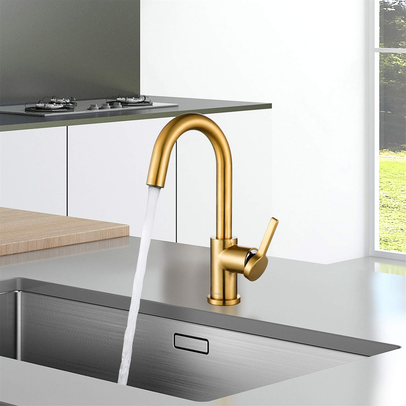 AguaStella AS1010BG Brushed Gold Bar Faucet or Prep Kitchen Sink Faucet with Single Handle