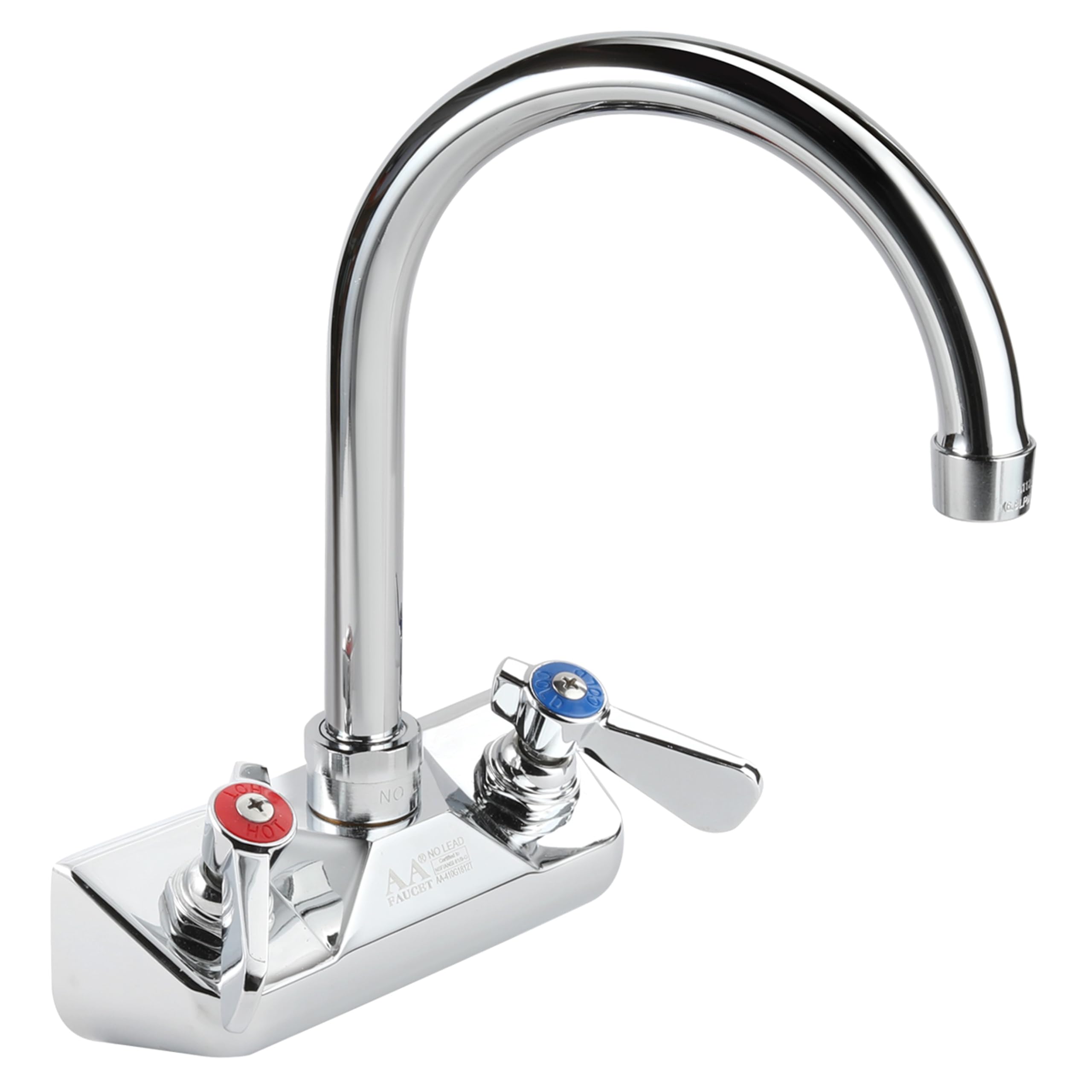 AA Faucet 4 Wall Mount Commercial Hand Sink Faucet with 6 Gooseneck Spout, Brass Construction Chrome Polished for Restaurant Kit