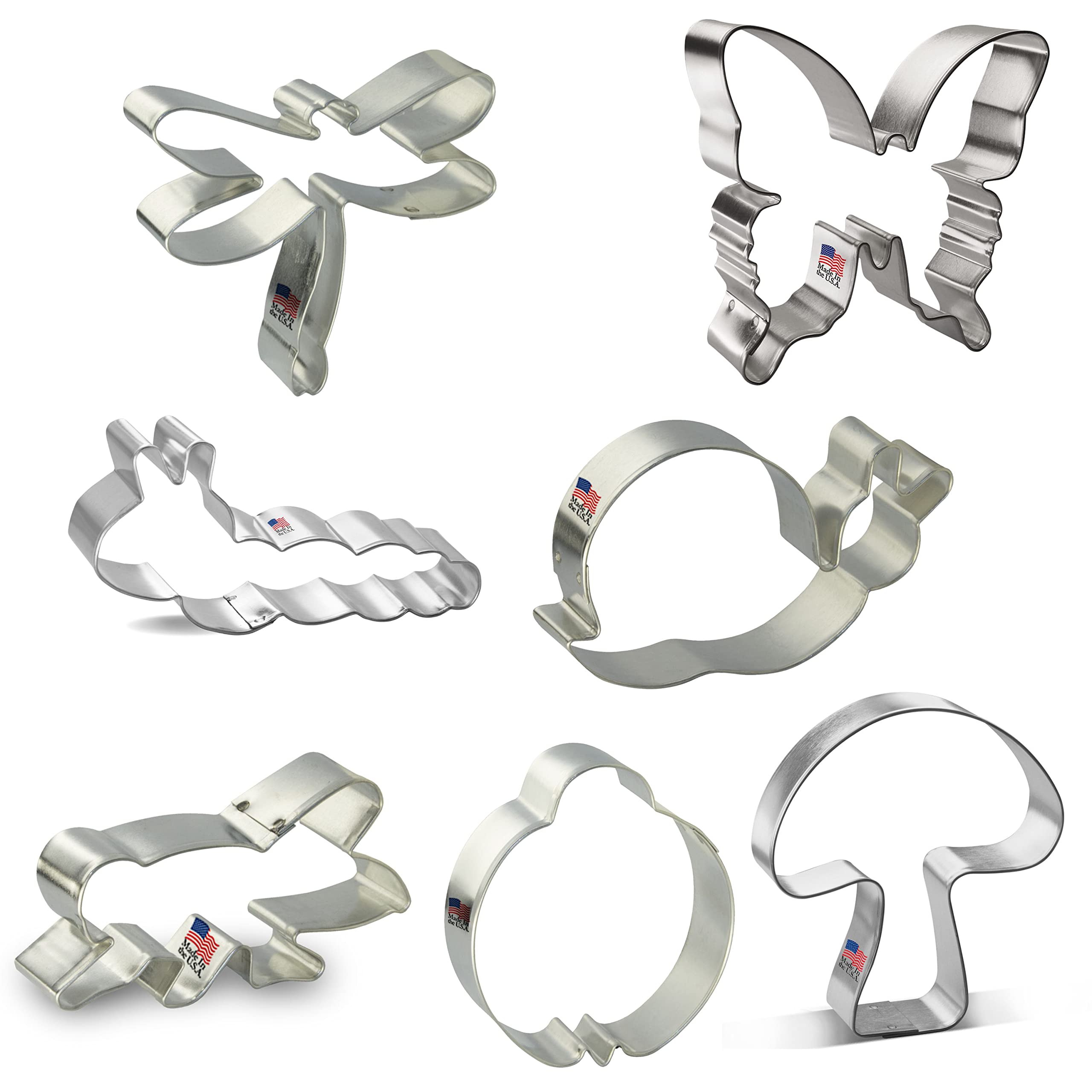 Foose Cookie Cutter 7 Piece Insect 3.5 In Dragonfly, 4.25 In Caterpillar, 3 In Ladybug, 4.5 In Butterfly, 3.5 In Grasshopper, 4.