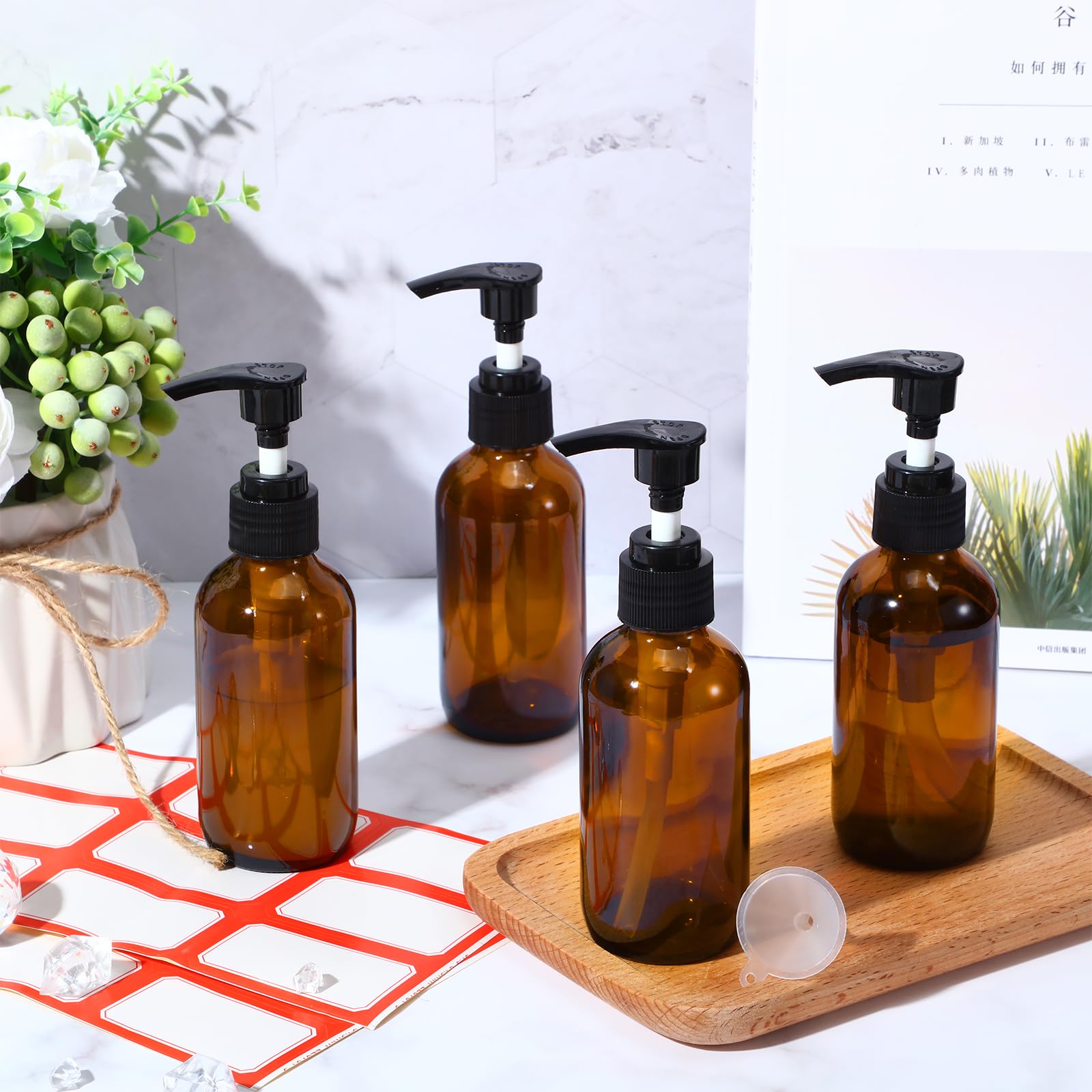 Tanlade 12 Pcs Glass Pump Bottle Dispenser 4 Oz Travel Bottles With Pump Refillable Glass Containers For Toiletries Lotion Liqui