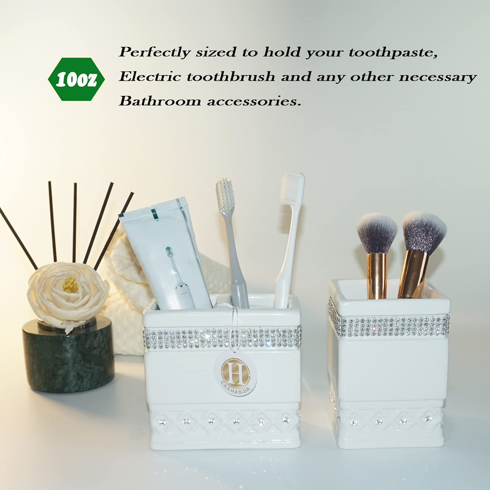 Caahanjia Bathroom Accessories Set 4 Pcs-Ceramic Gift Set Soap Dispenser Pump & Toothbrush Holder & Tumbler Cup & Soap Dish - Ba