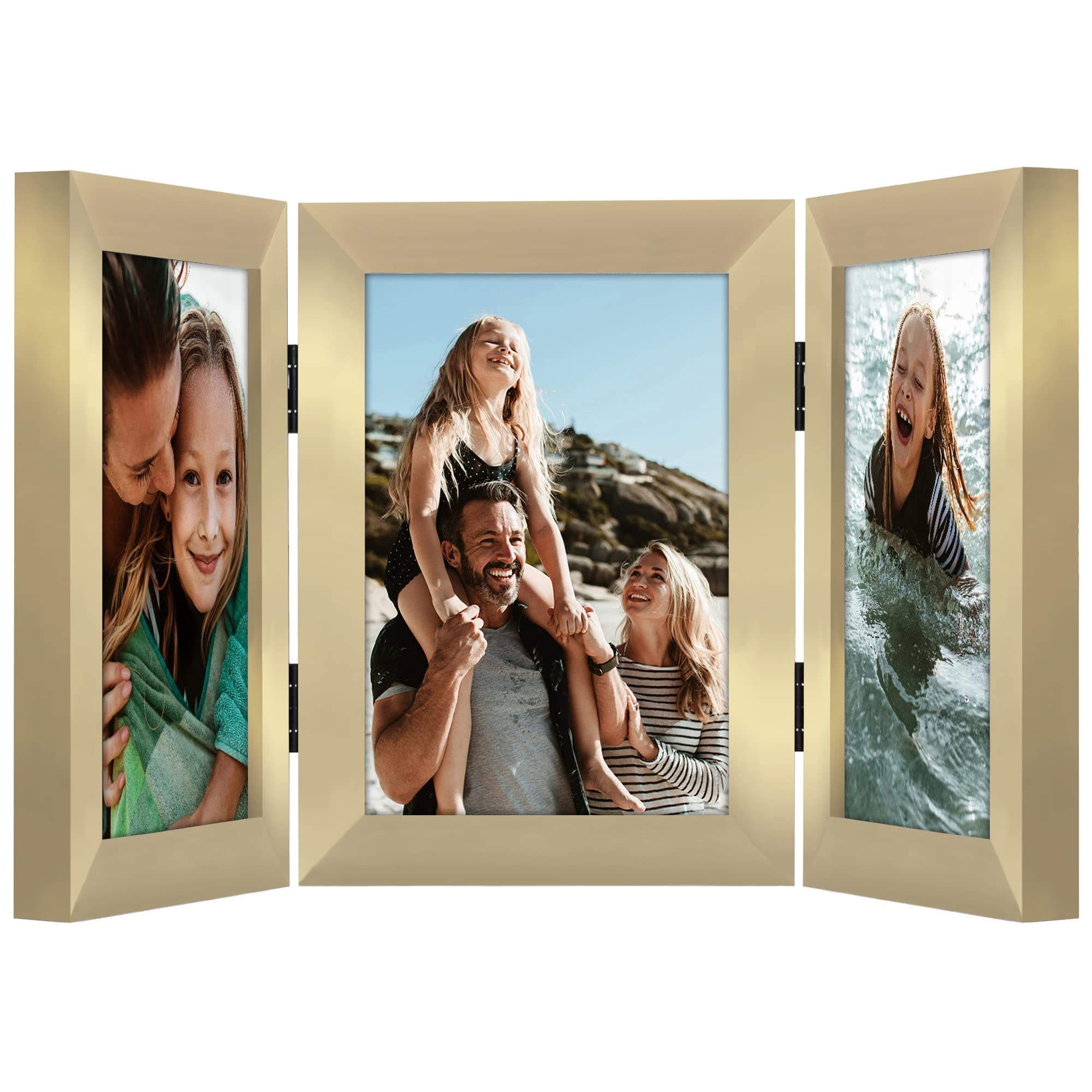 Americanflat Hinged 3 Picture Frame 5x7 with Shatter-Resistant Glass - Signature Collection - Foldable Picture Frame for Tableto